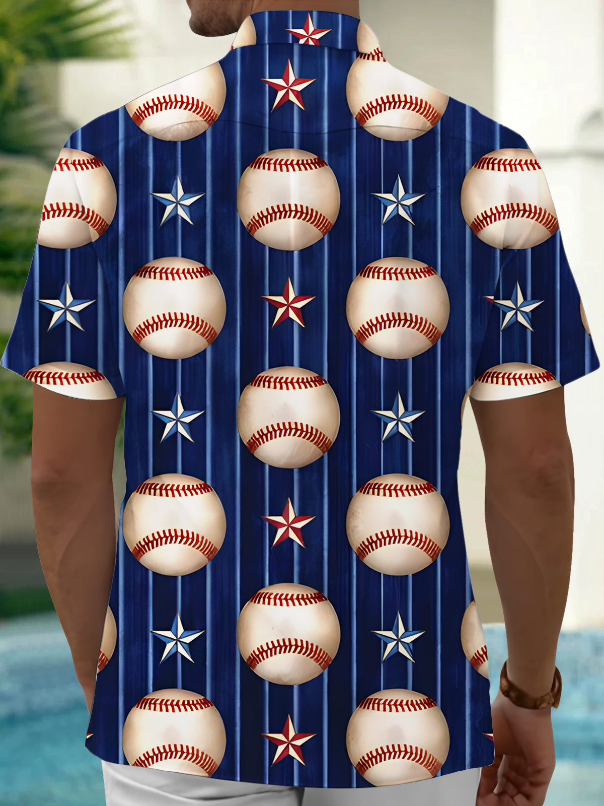 Baseball Print Men's Pocket Short Sleeve Shirts