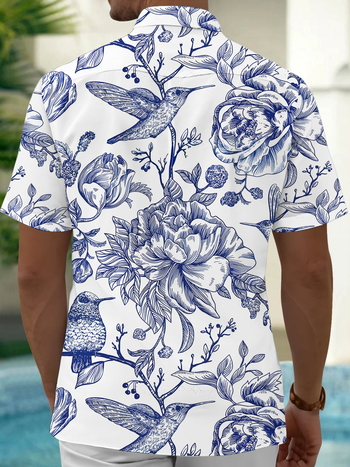 Bird Floral Men's Pocket Short Sleeve Shirts