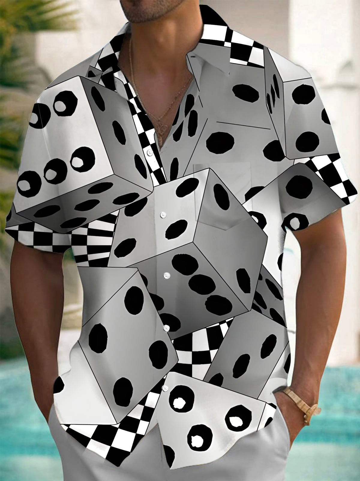 Dice Print Men's Pocket Short Sleeve Shirts