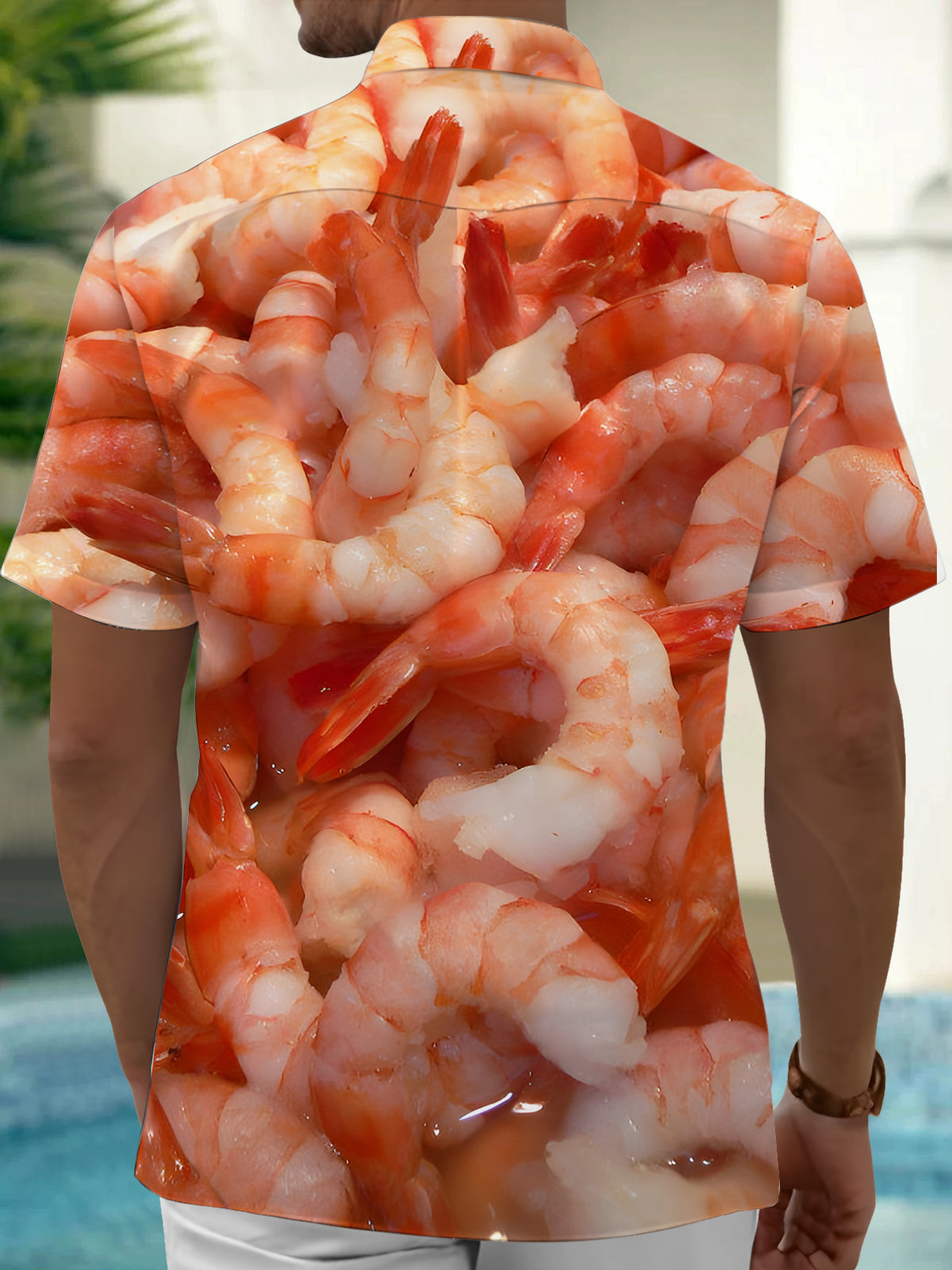 Shrimp Print Men's Pocket Short Sleeve Shirts