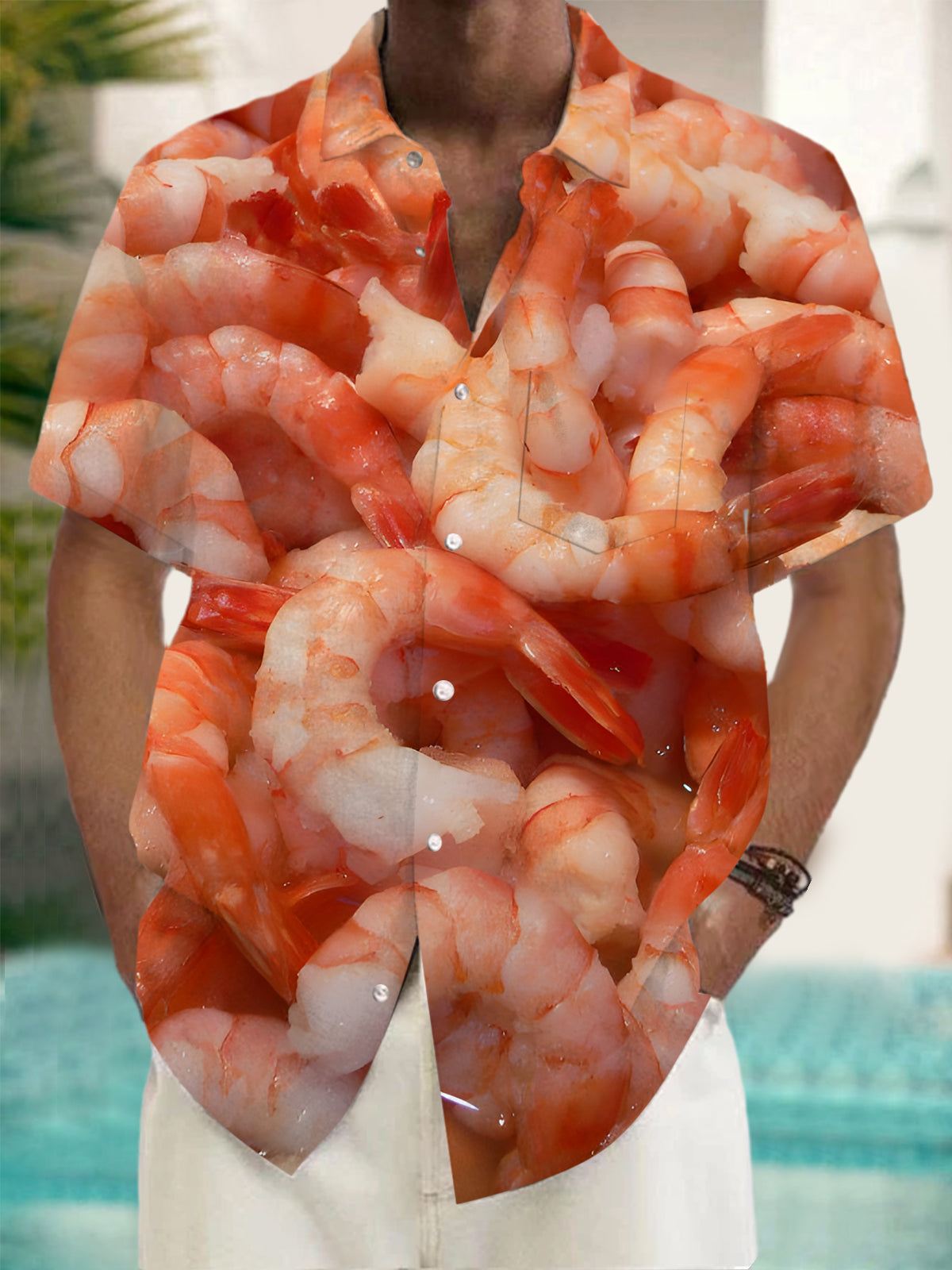 Shrimp Print Men's Pocket Short Sleeve Shirts