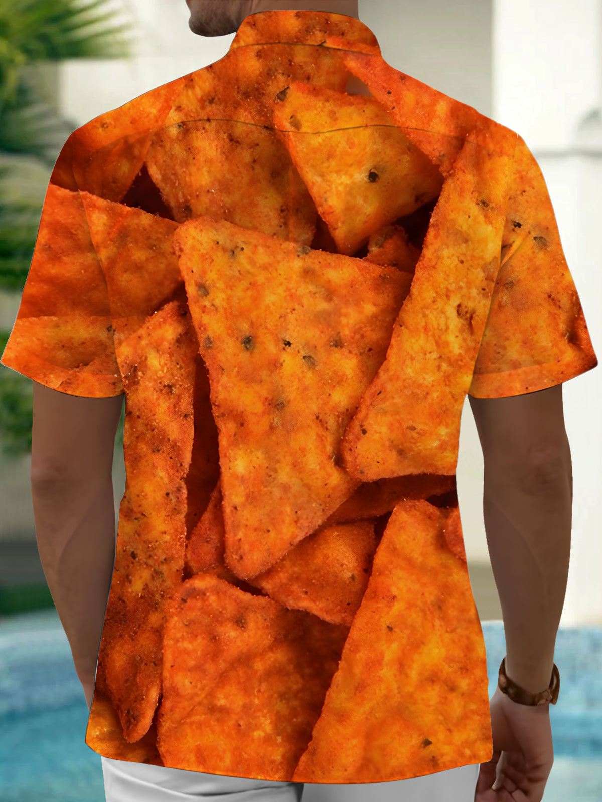 Potato Chips Print Men's Pocket Short Sleeve Shirts