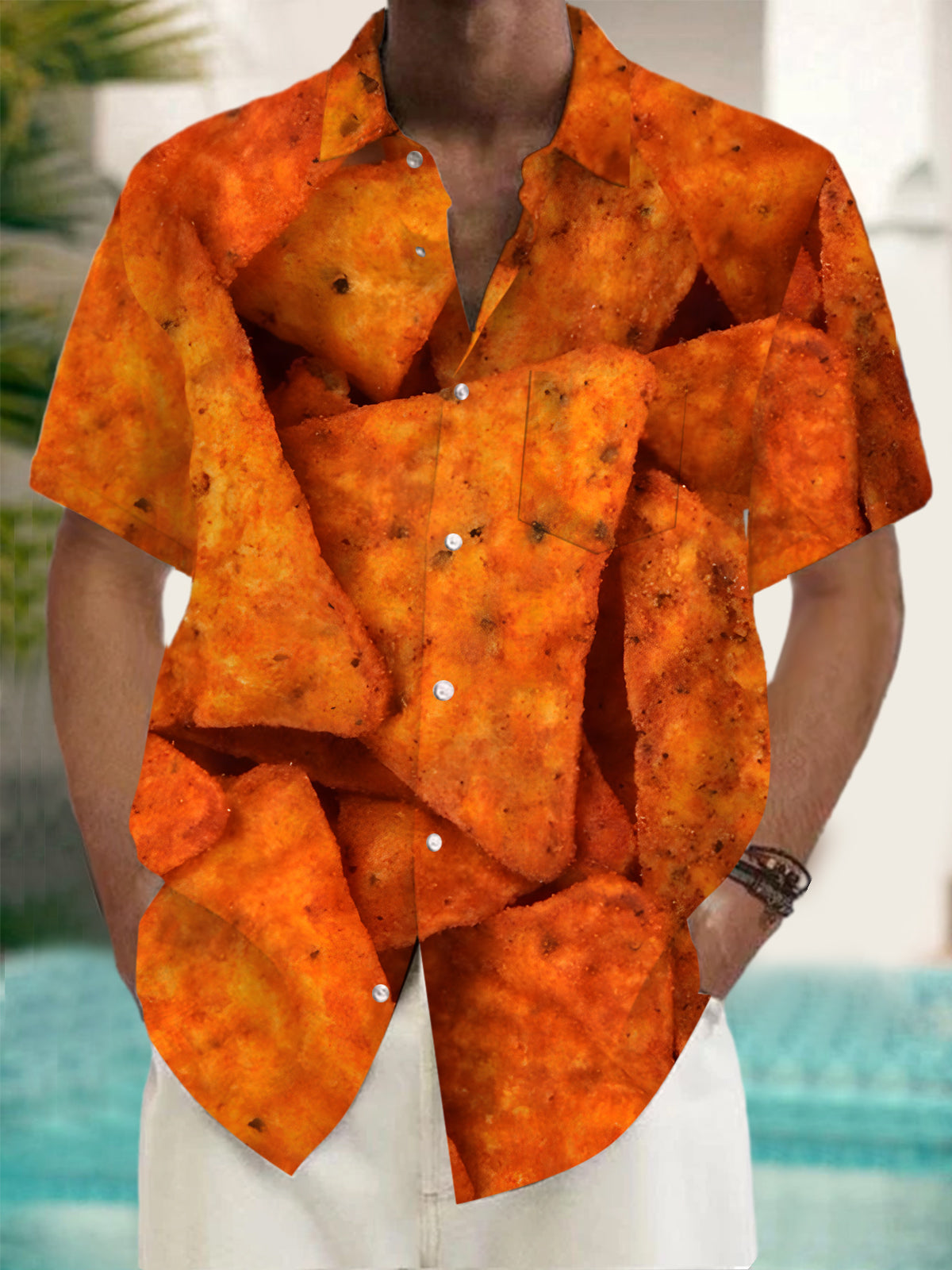 Potato Chips Print Men's Pocket Short Sleeve Shirts