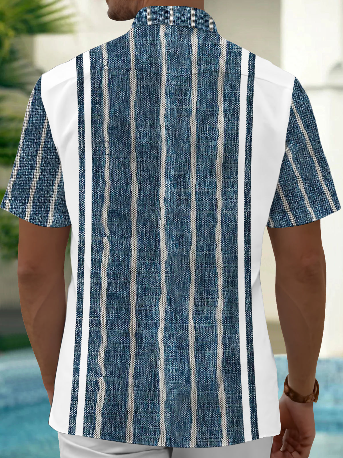 Vintage Stripes Print Men's Pocket Short Sleeve Shirts