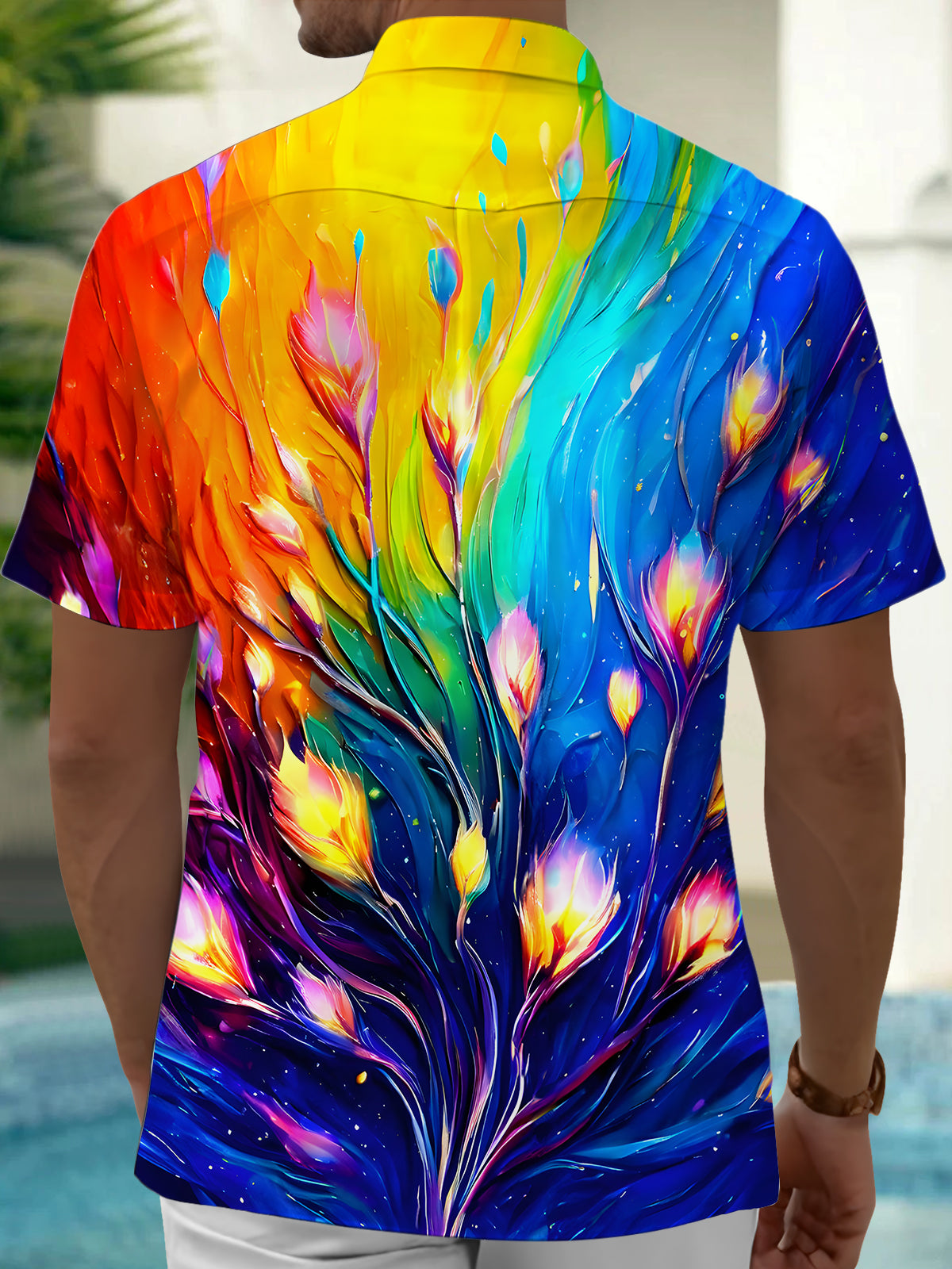 Tie Dye Floral Men's Pocket Short Sleeve Shirts
