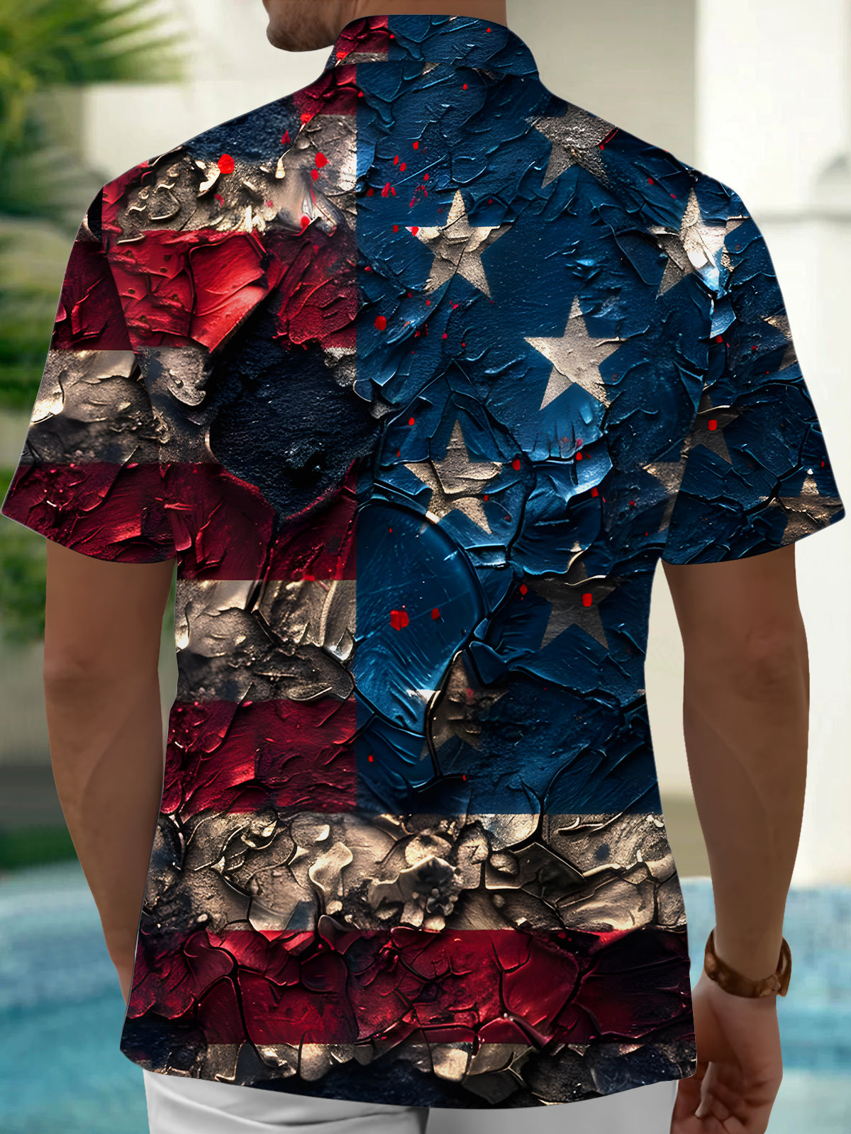 American Flag Print Men's Pocket Short Sleeve Shirts