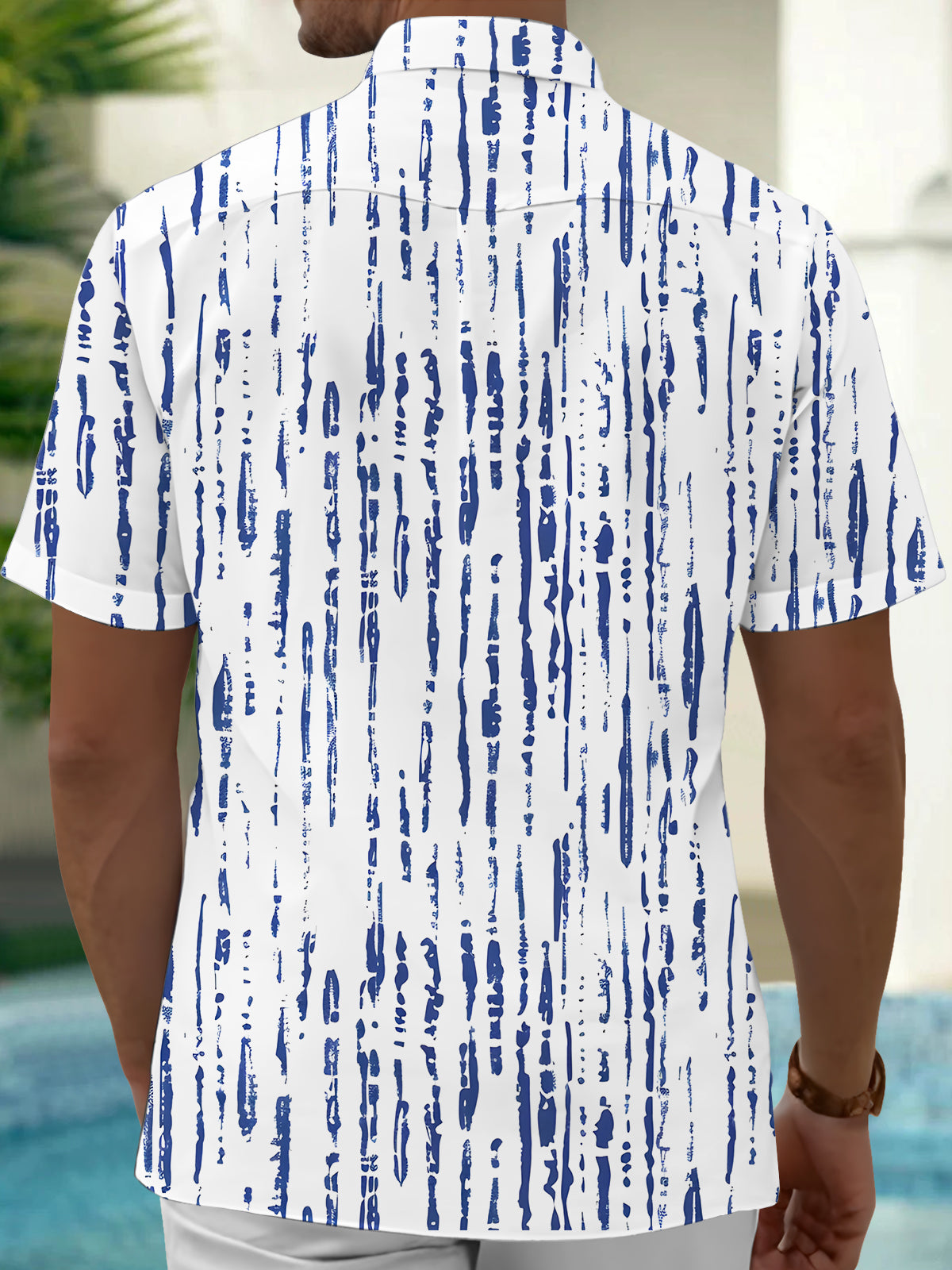 Geometric Line Print Men's Pocket Short Sleeve Shirts