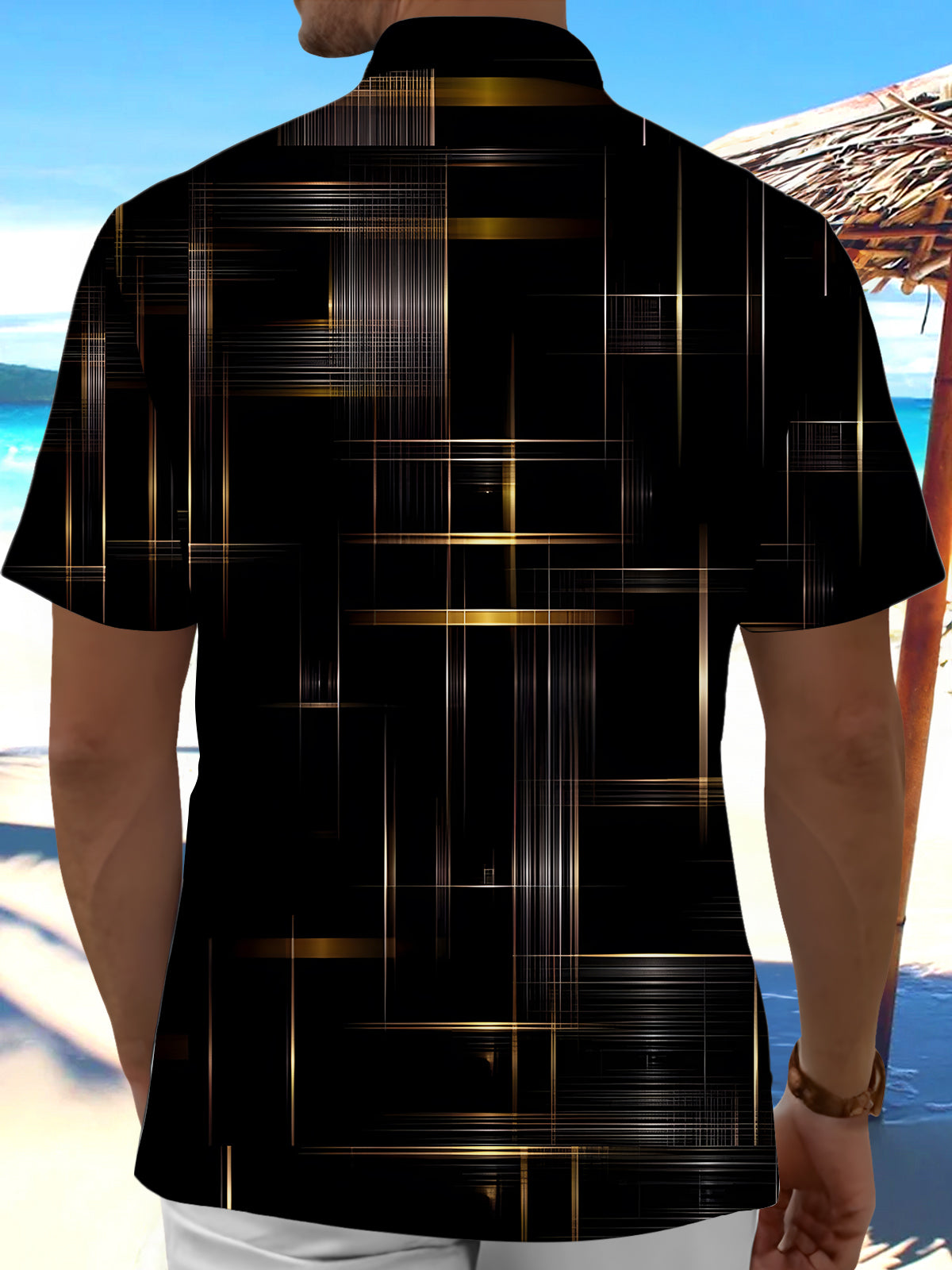 Geometric Plaid Print Men's Pocket Short Sleeve Shirts