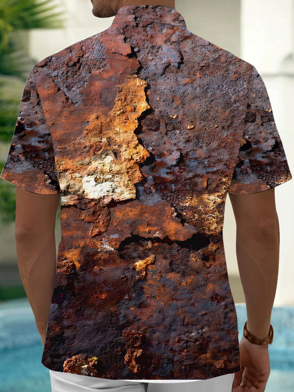 Vintage Distressed Rust Print Men's Pocket Short Sleeve Shirts
