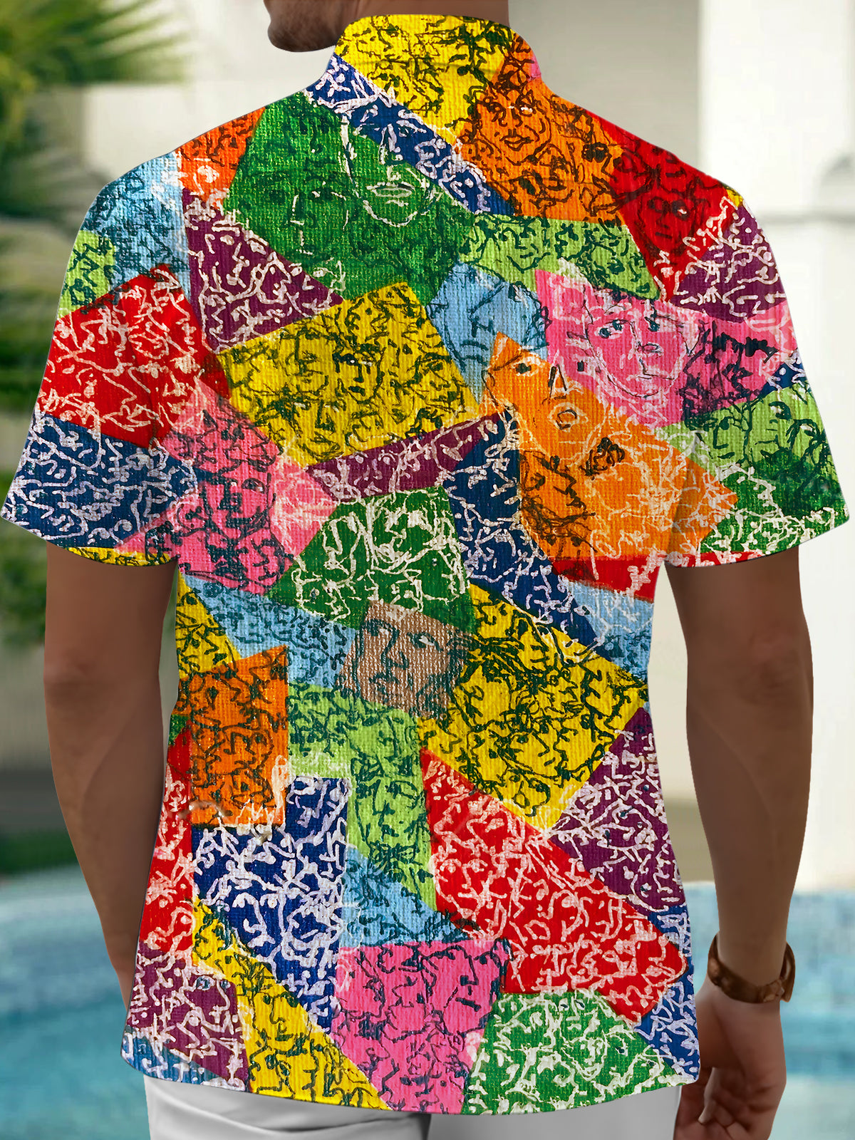 Vintage Abstract Art Print Men's Pocket Short Sleeve Shirts