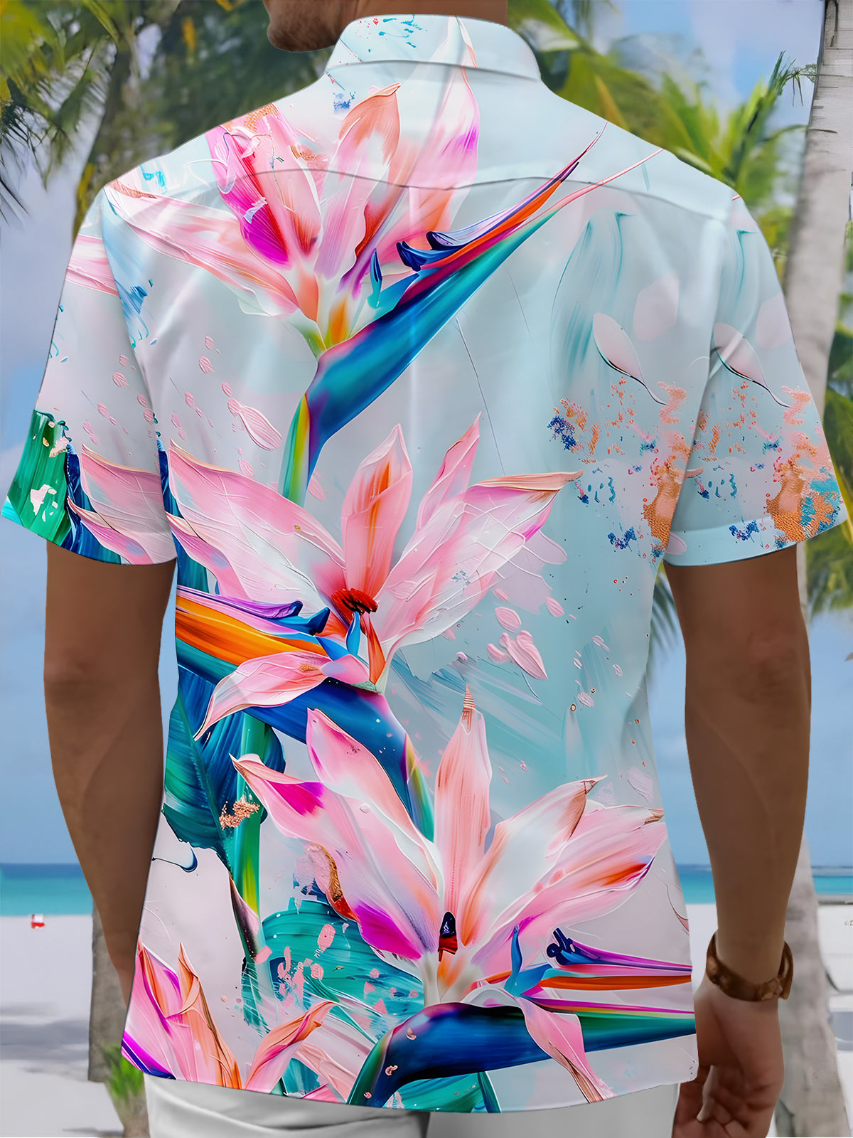 Hawaiian Floral Print Men's Pocket Short Sleeve Shirts