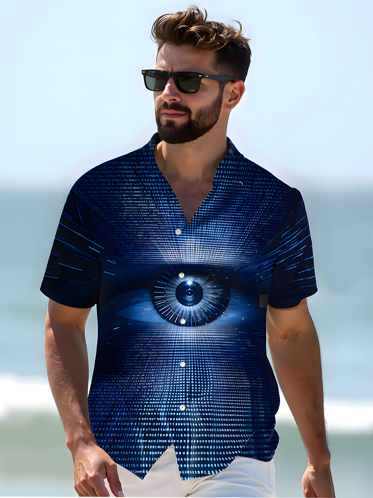 Eye Print Men's Pocket Short Sleeve Shirts