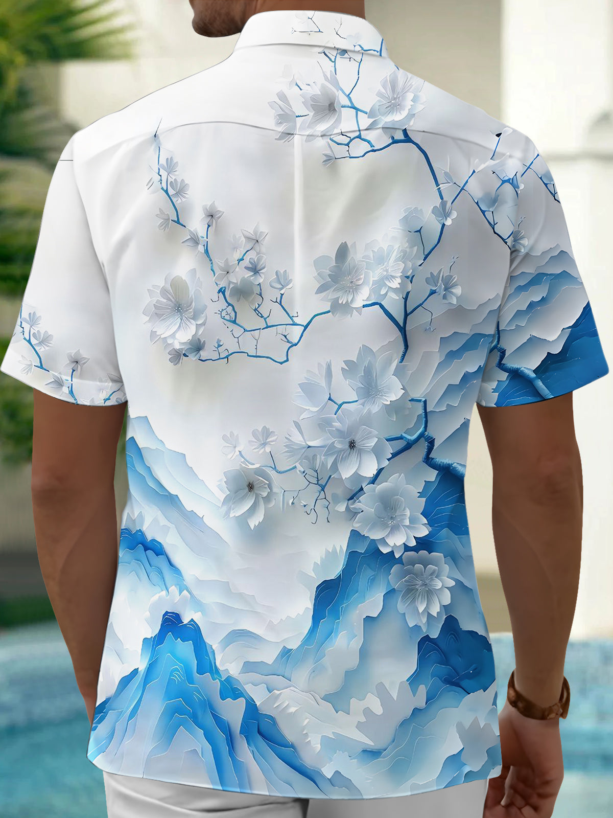 Floral Print Men's Pocket Short Sleeve Shirts