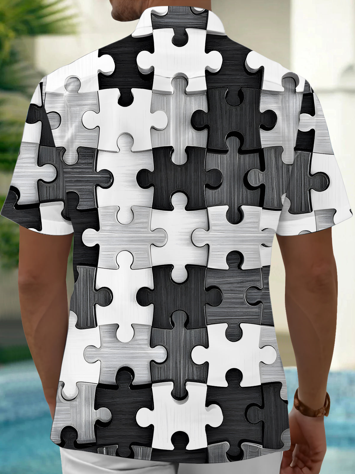 Building Block Print Men's Pocket Short Sleeve Shirts