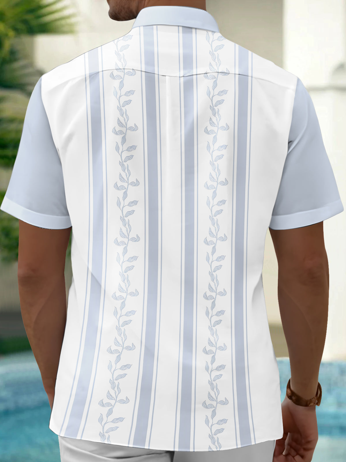 Plant Print Men's Pocket Short Sleeve Shirts