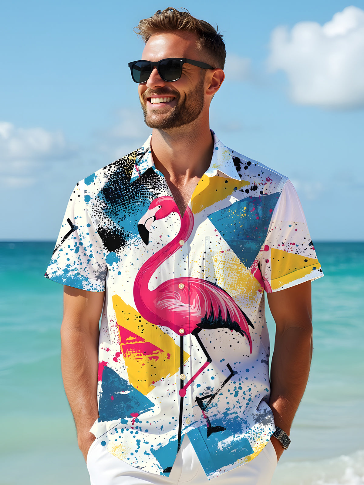 Flamingo Men's Pocket Short Sleeve Shirts