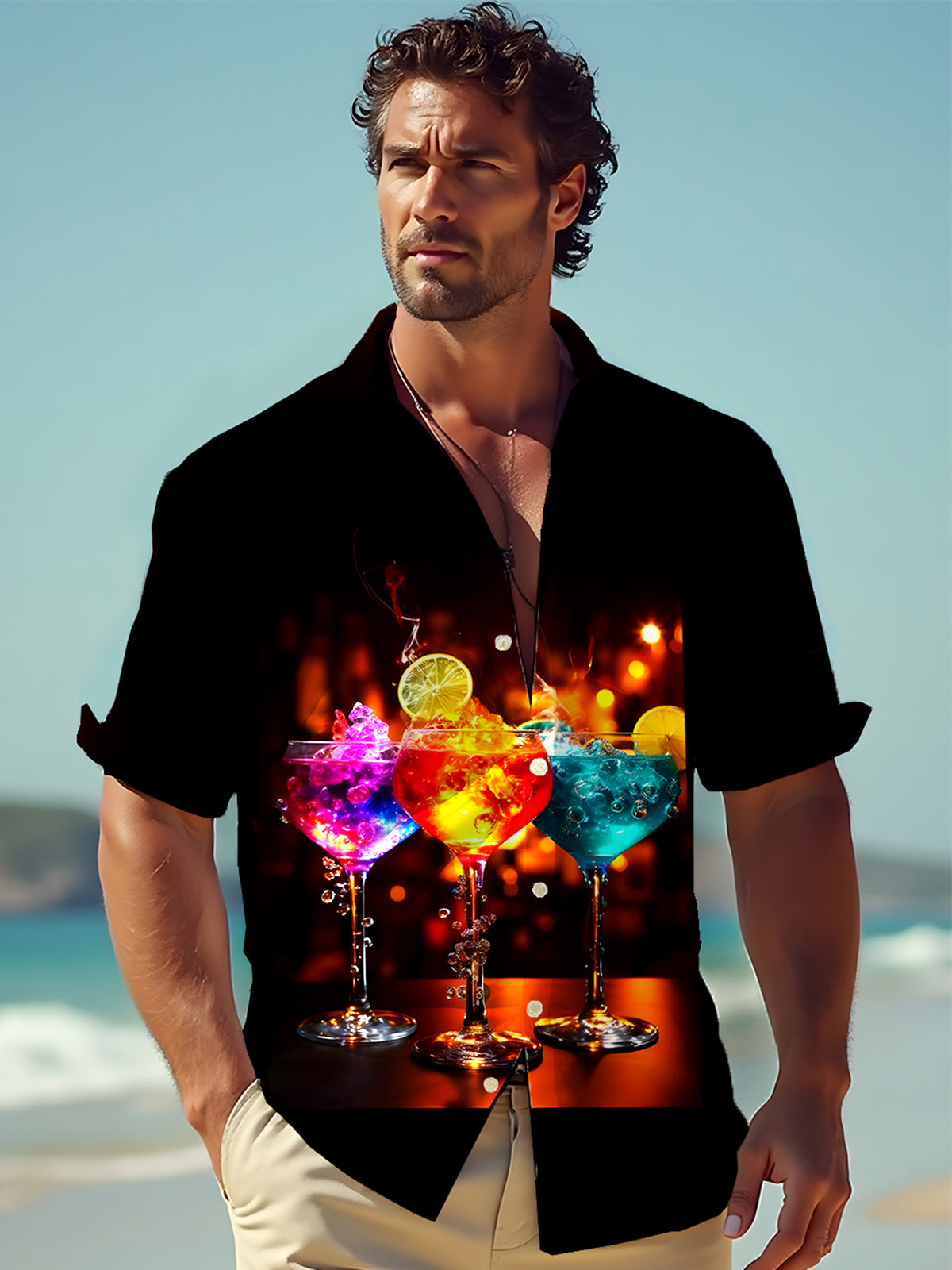 Cocktail Men's Pocket Short Sleeve Shirts