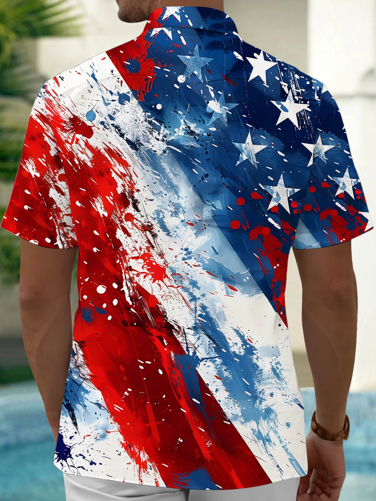 American Flag Tie Dye Print Men's Pocket Short Sleeve Shirts