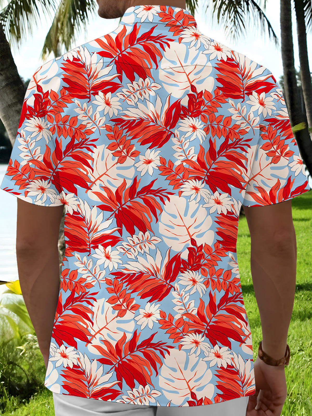 Hawaiian Leaf Men's Pocket Short Sleeve Shirts