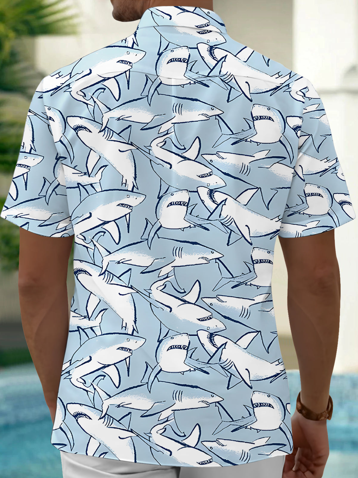 Shark Print Men's Pocket Short Sleeve Shirts