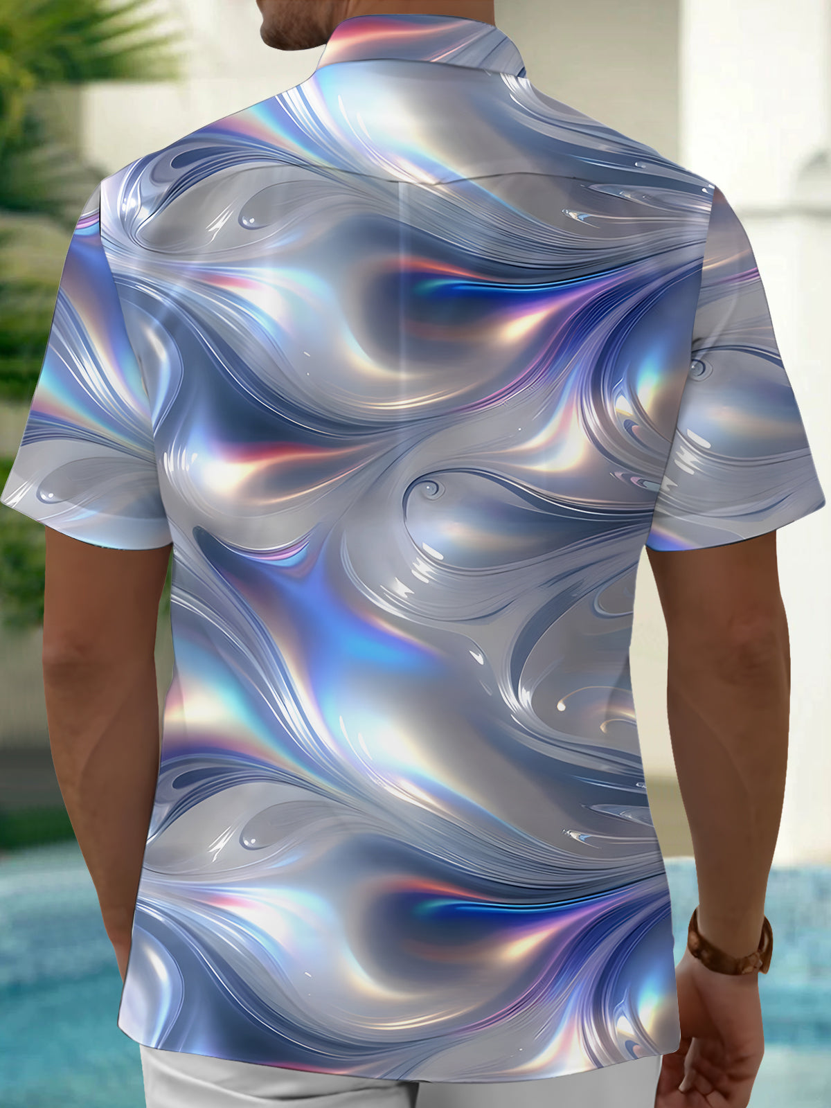 Abstract Gradient Print Men's Pocket Short Sleeve Shirts