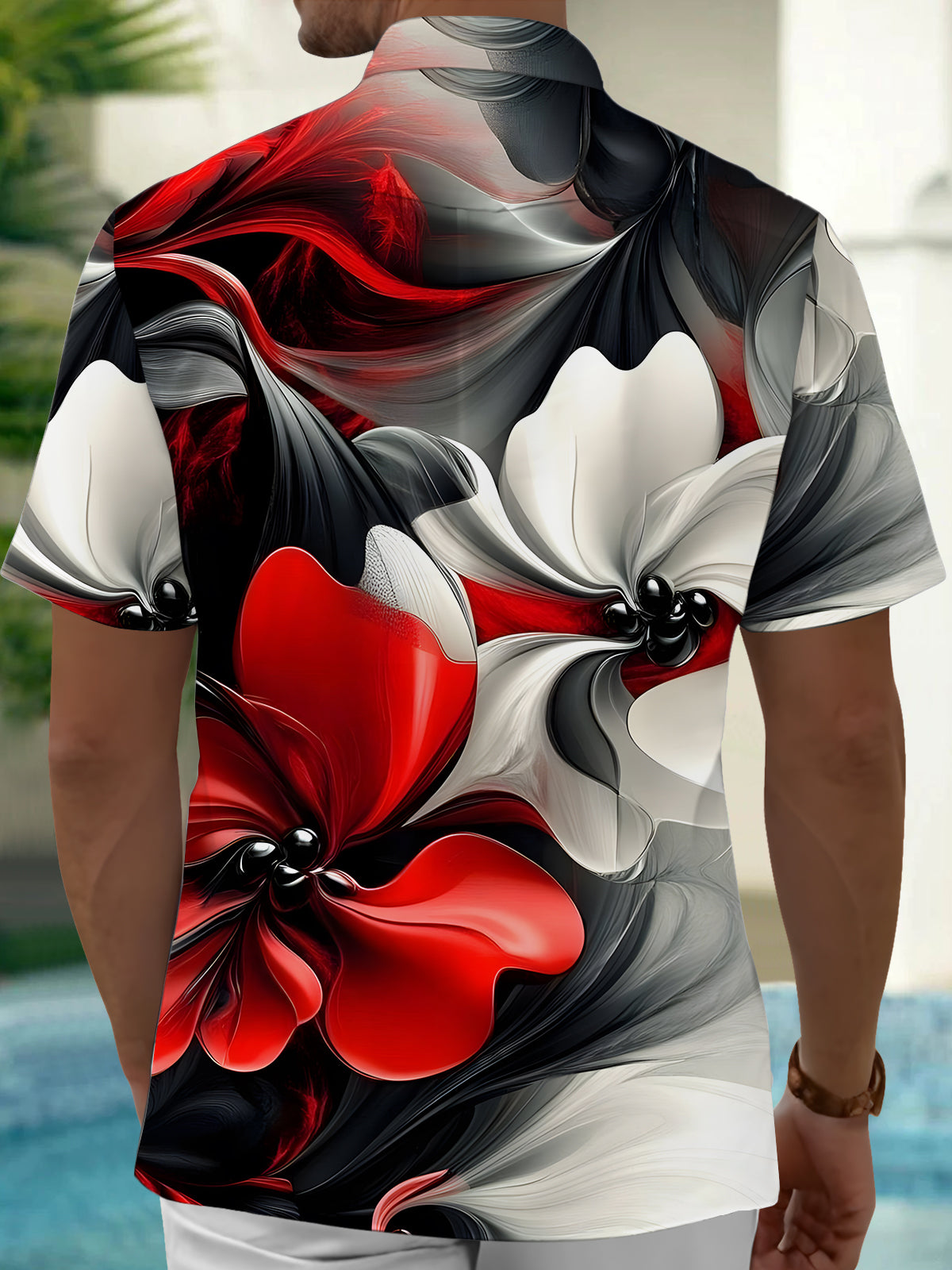 Floral Print Men's Pocket Short Sleeve Shirts