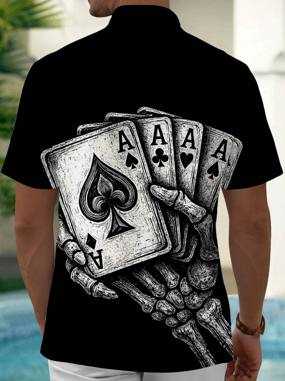 Skull Poker Men's Pocket Short Sleeve Shirts