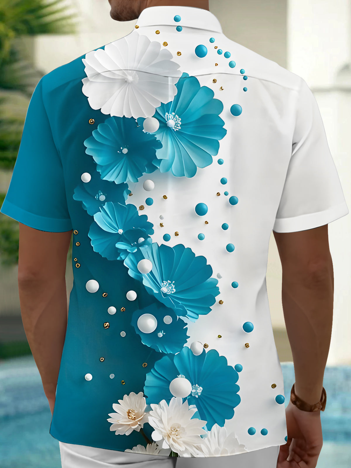 Floral Print Men's Pocket Short Sleeve Shirts