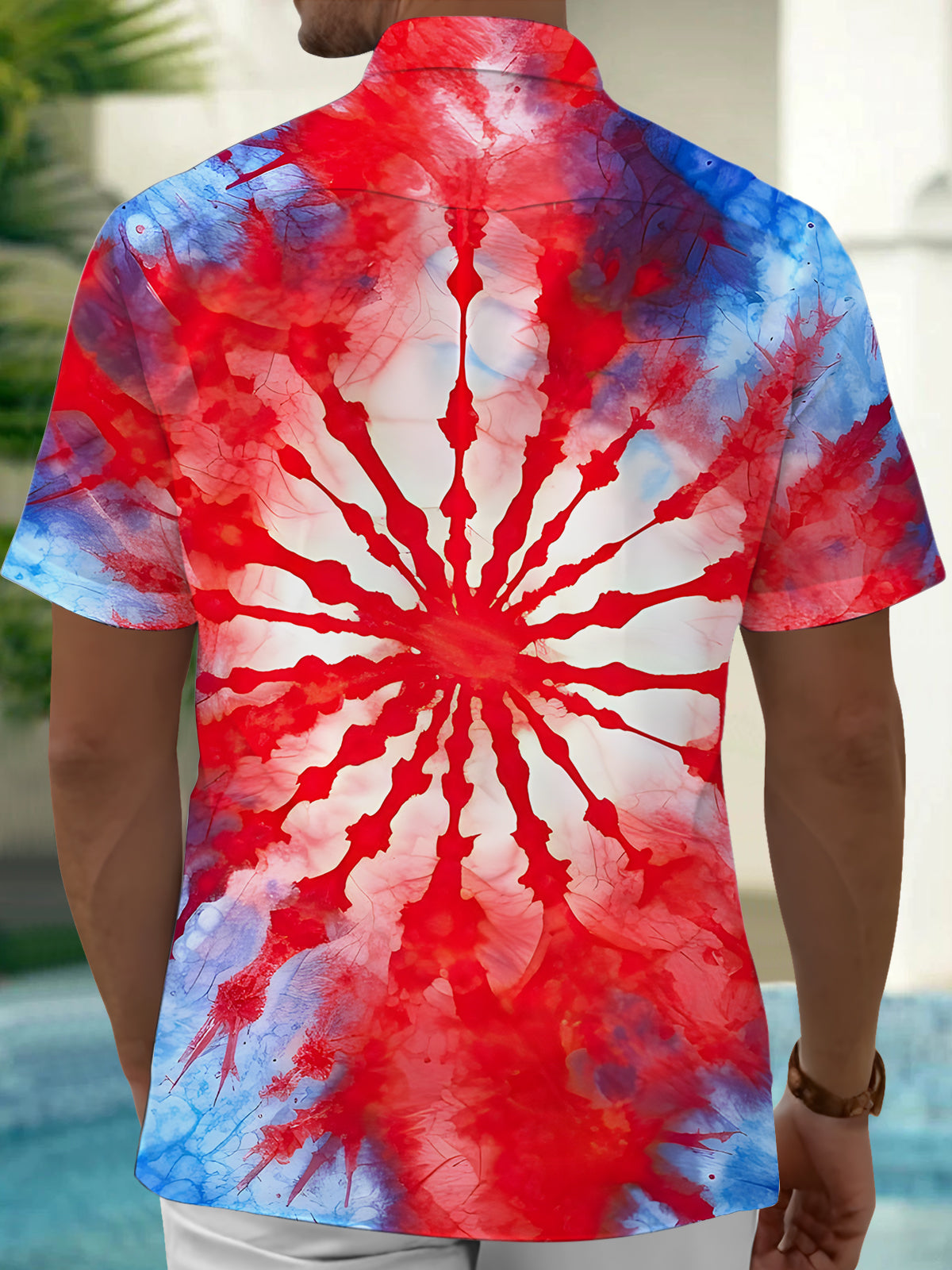 Independence Day Tie Dye Gradient Print Men's Pocket Short Sleeve Shirts