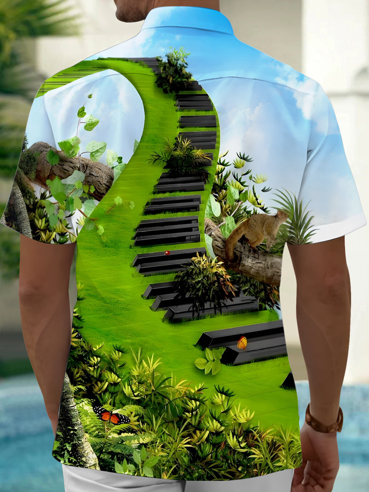 Green Grass Piano Men's Pocket Short Sleeve Shirts