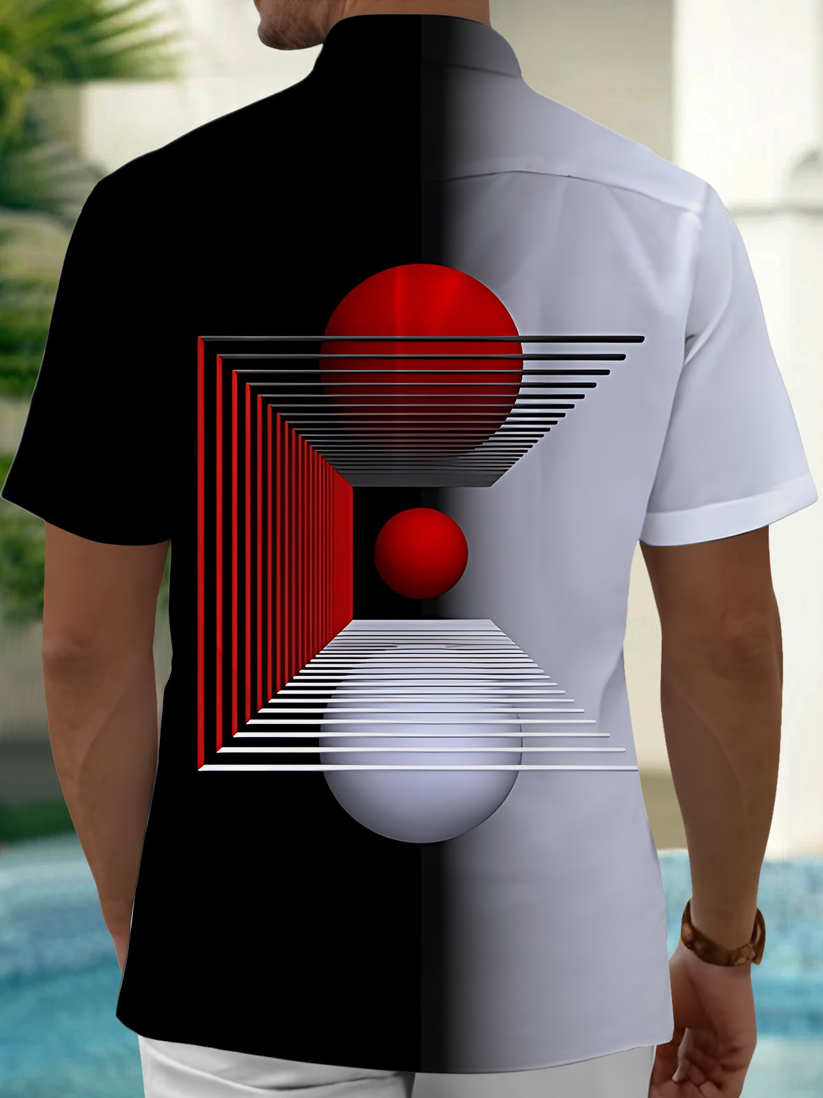 Geometric Print Men's Pocket Short Sleeve Shirts