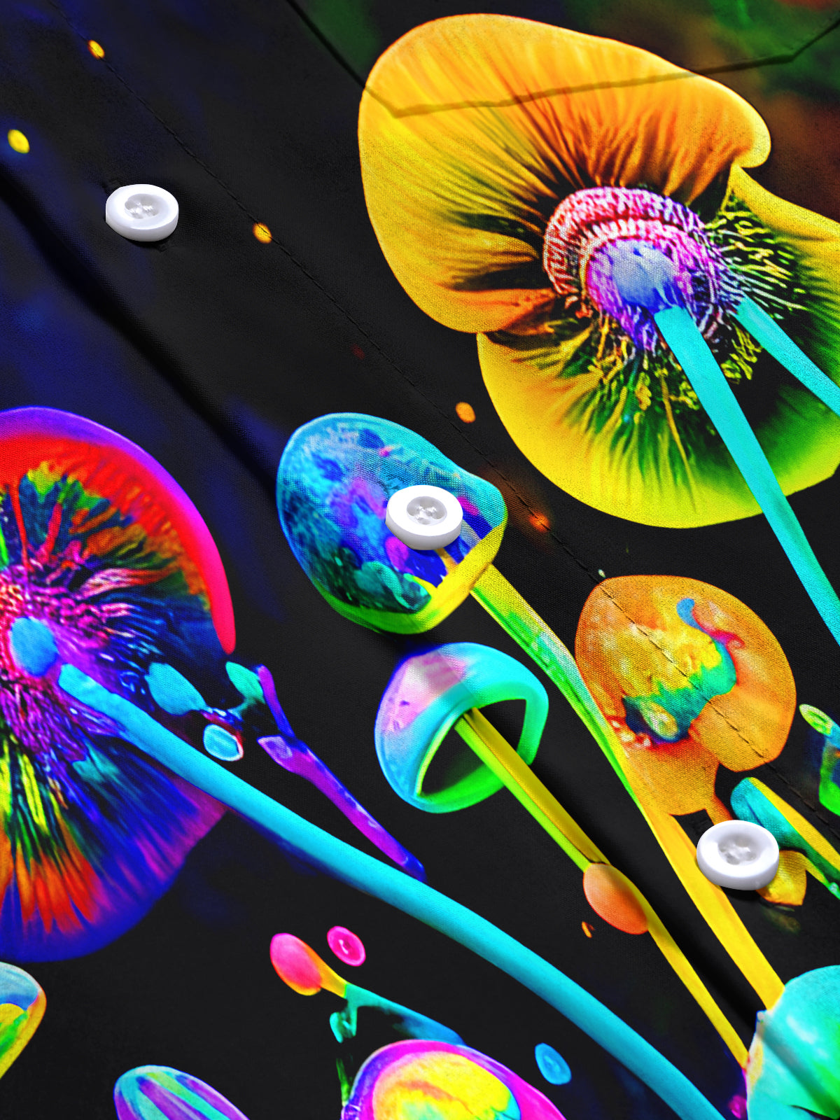 Fluorescent Multicolor Mushrooms Men's Pocket Short Sleeve Shirts