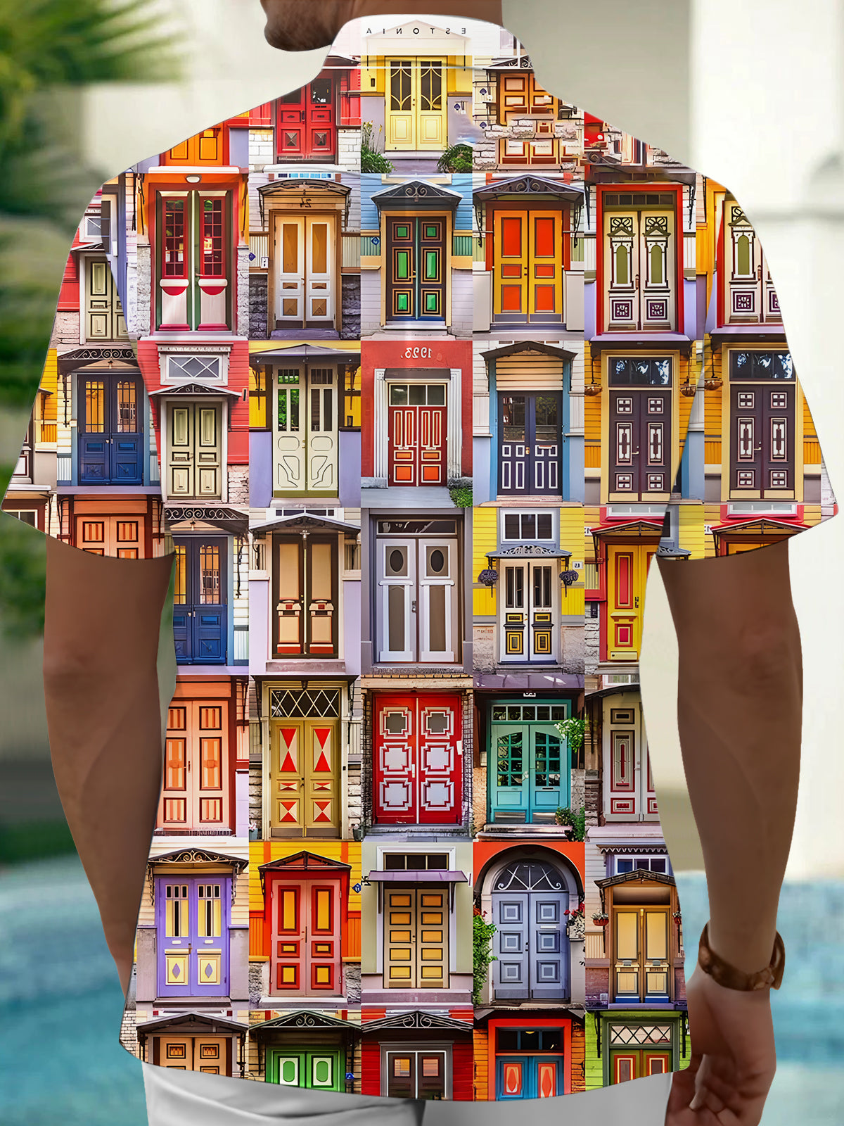 Door Print Men's Pocket Short Sleeve Shirts