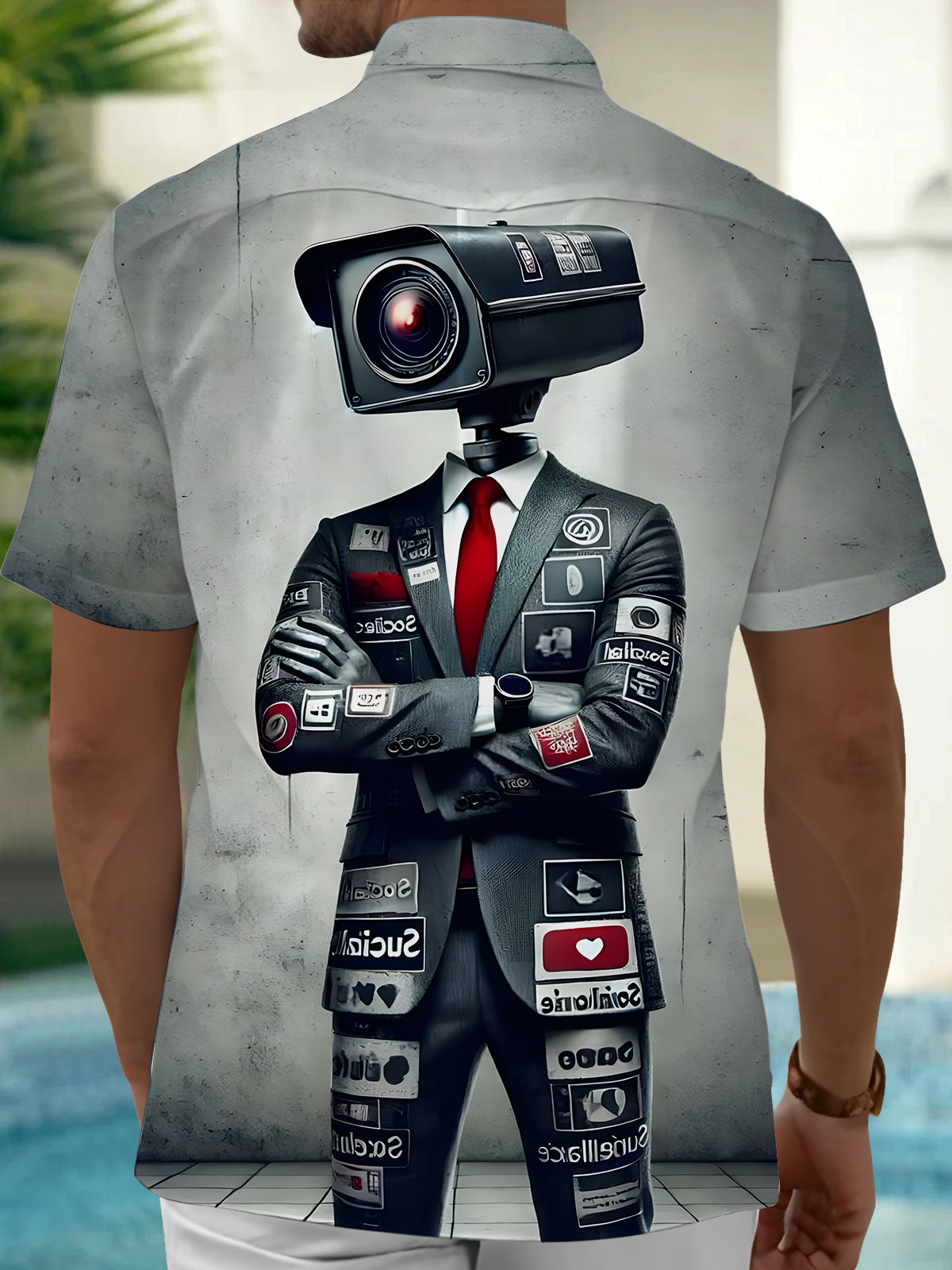 Funny Social Media Under Surveillance Men's Pocket Short Sleeve Shirts