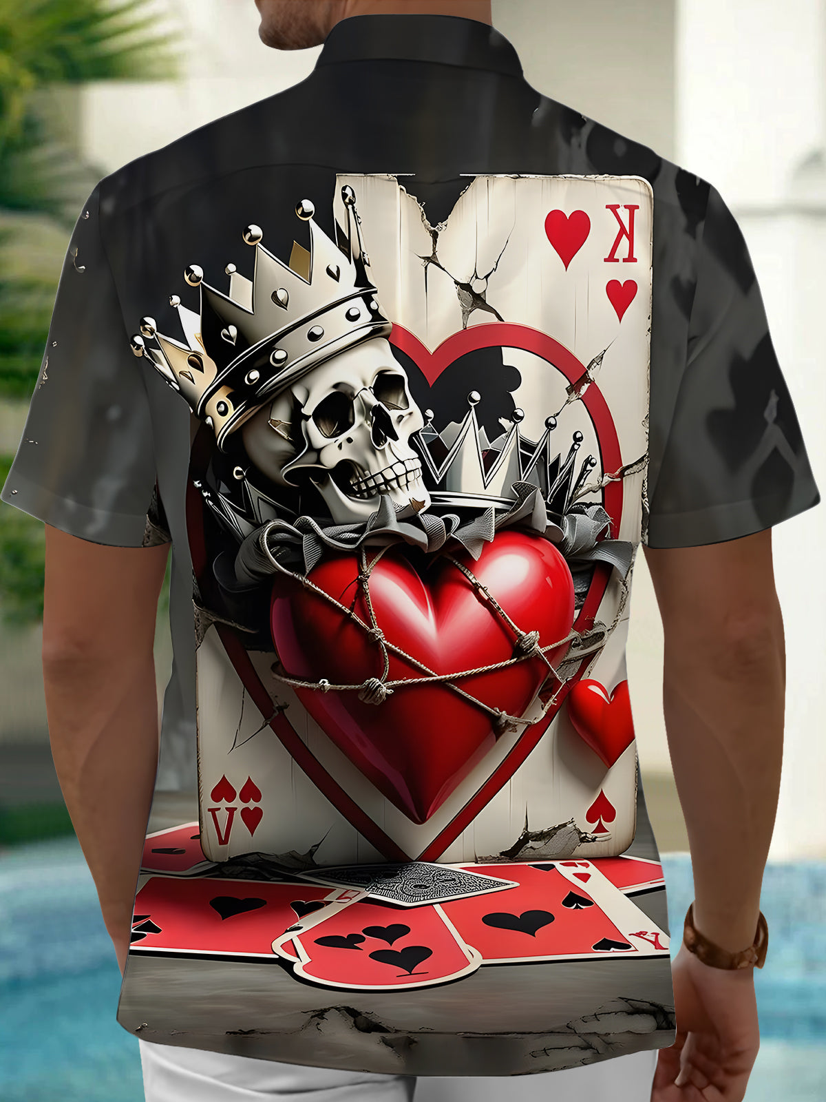 Poker Skull Men's Pocket Short Sleeve Shirts
