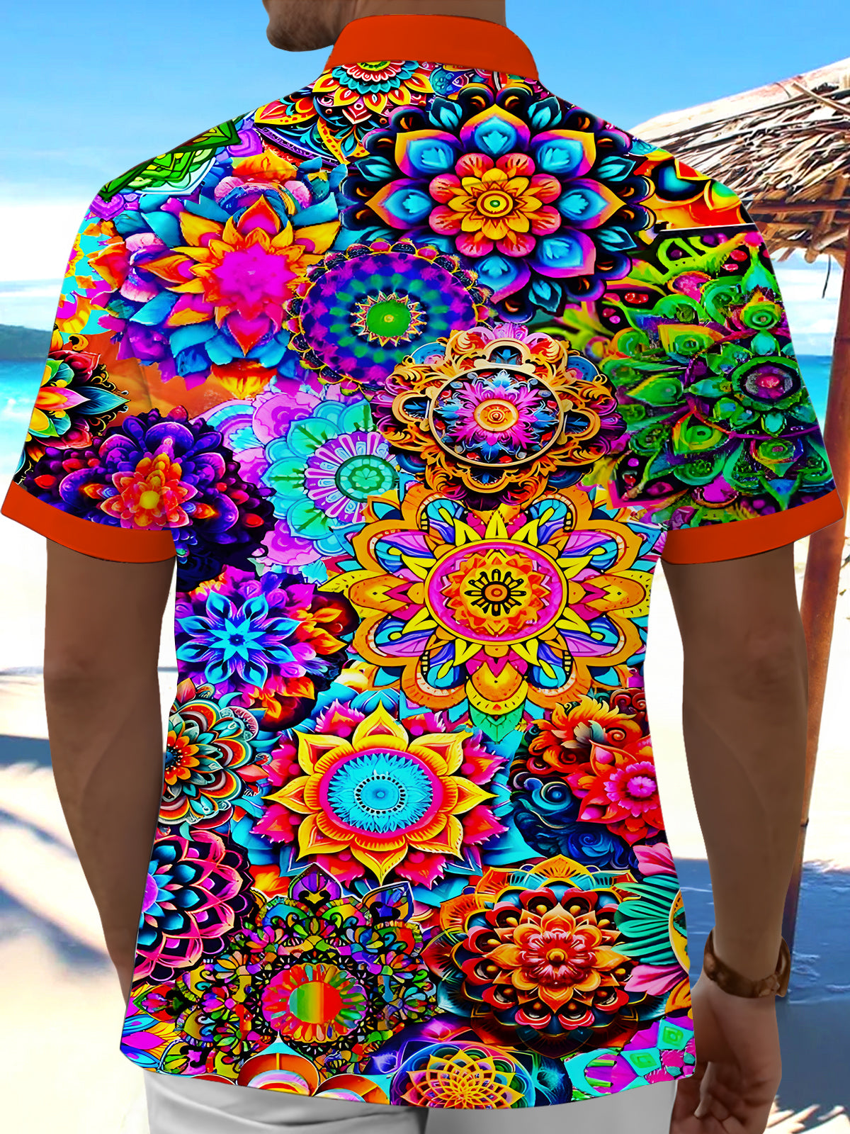 Hawaiian Colorful Mandala Men's Pocket Short Sleeve Shirts