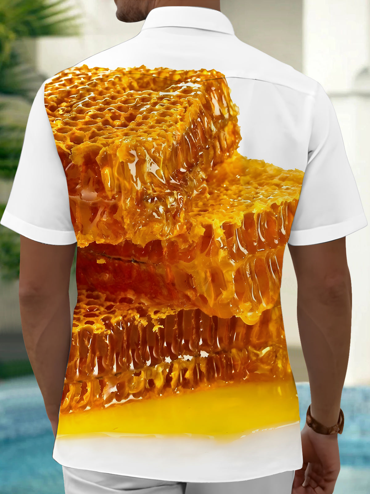 Honey Print Men's Pocket Short Sleeve Shirts