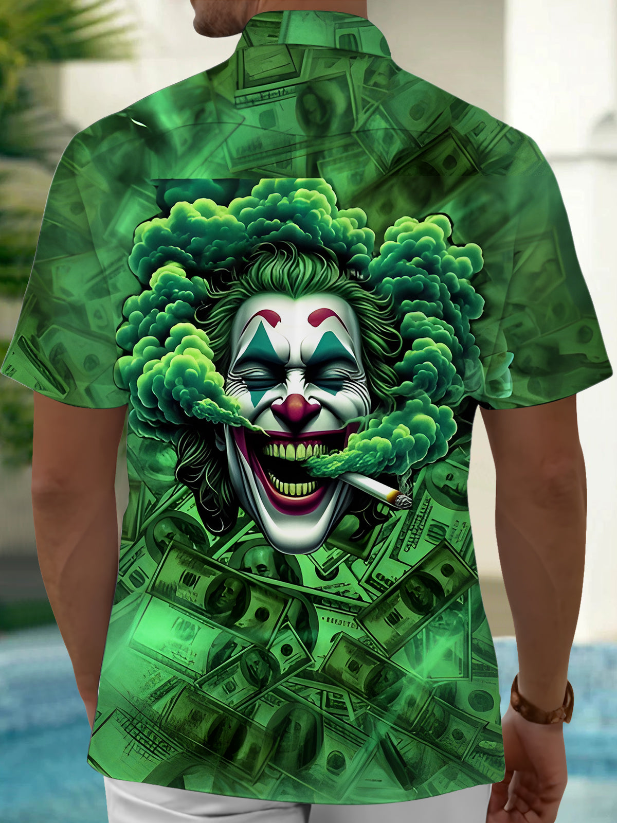 Joker Dollar Print Men's Pocket Short Sleeve Shirts