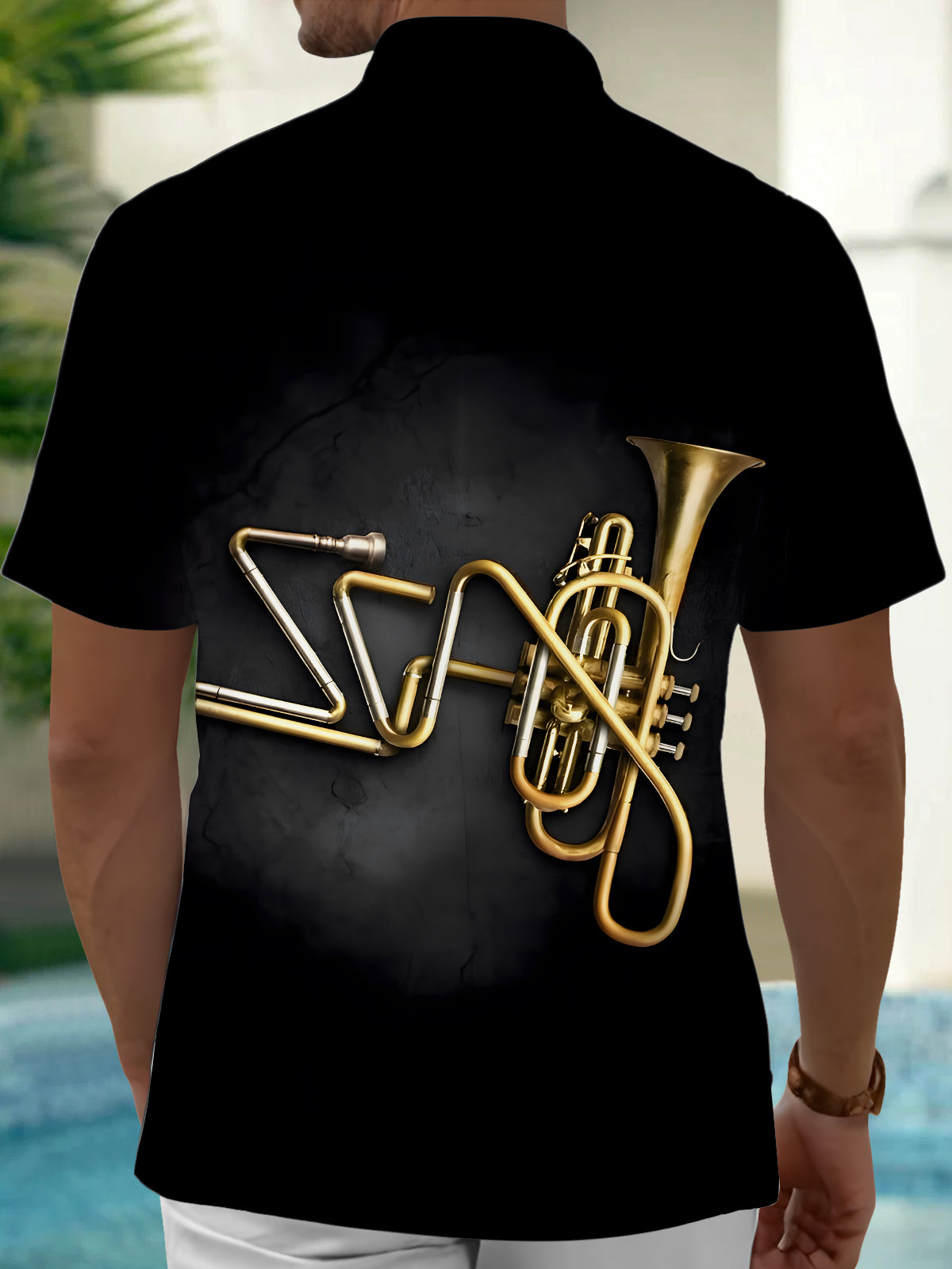 Jazz Trumpet Men's Pocket Short Sleeve Shirts