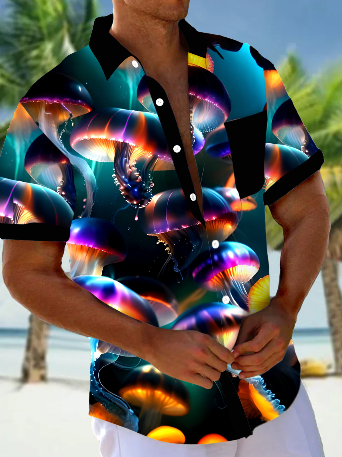 Hawaiian Jellyfish Men's Pocket Short Sleeve Shirts