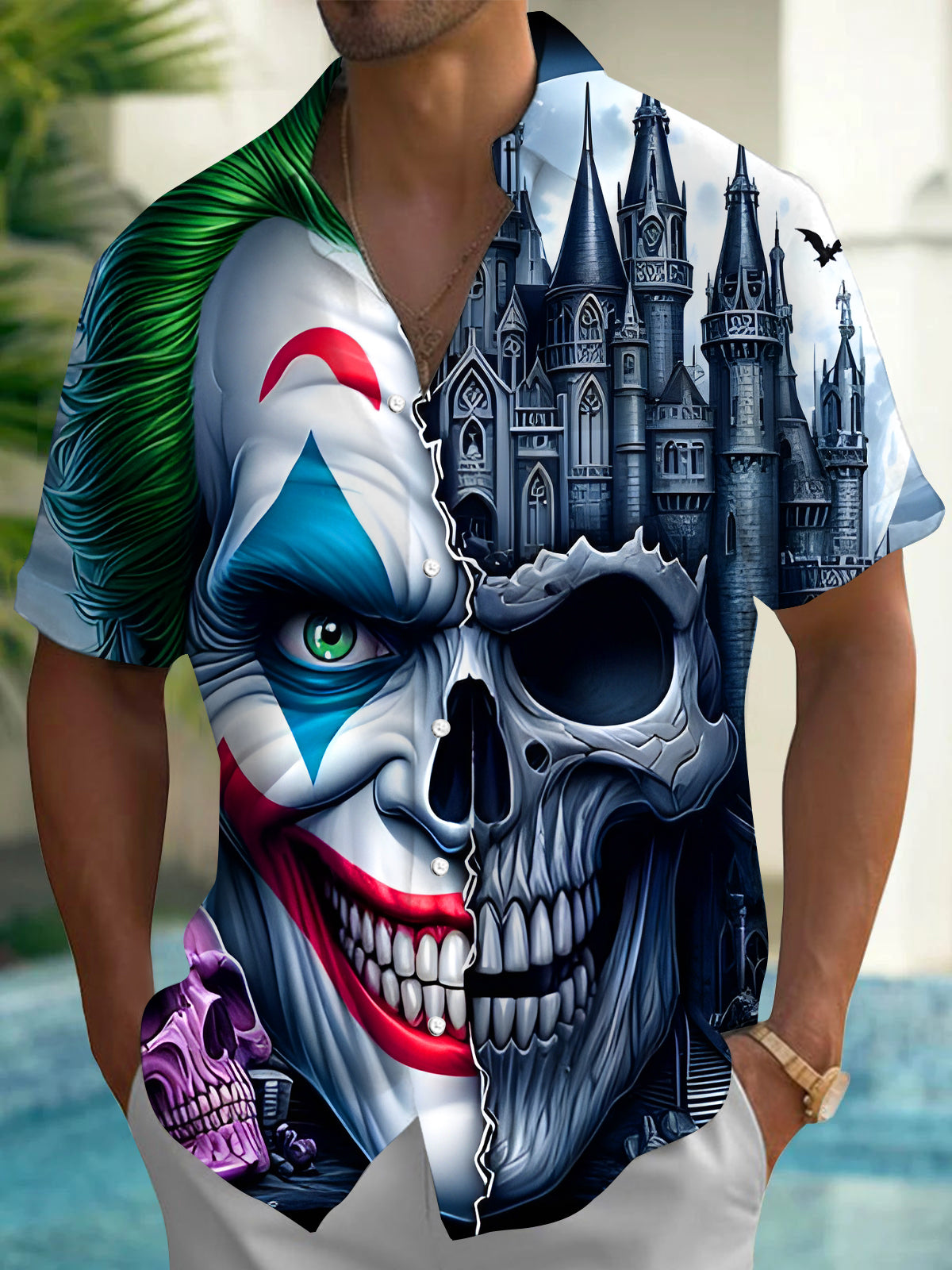 Joker Skull Men's Pocket Short Sleeve Shirts
