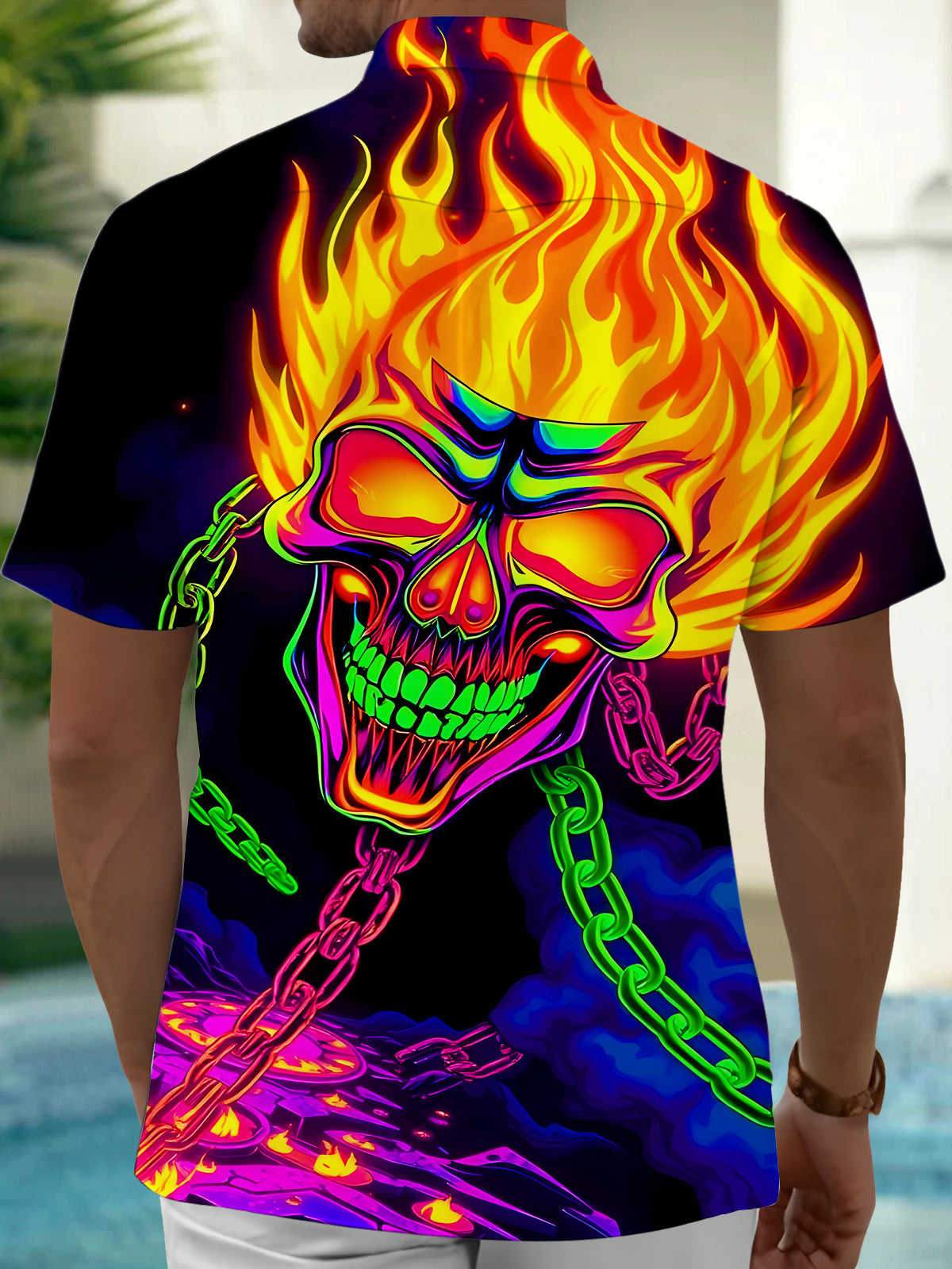 Flaming Skull Men's Pocket Short Sleeve Shirts
