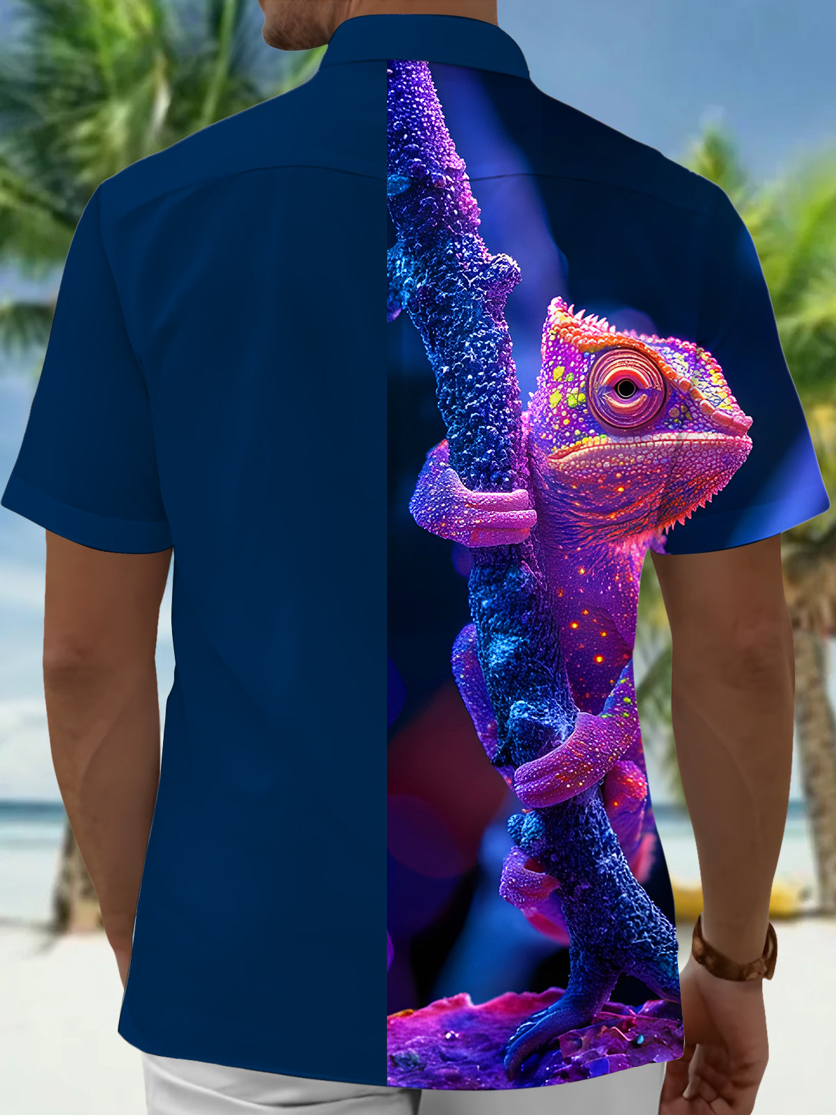 Psychedelic Chameleon Men's Pocket Short Sleeve Shirts