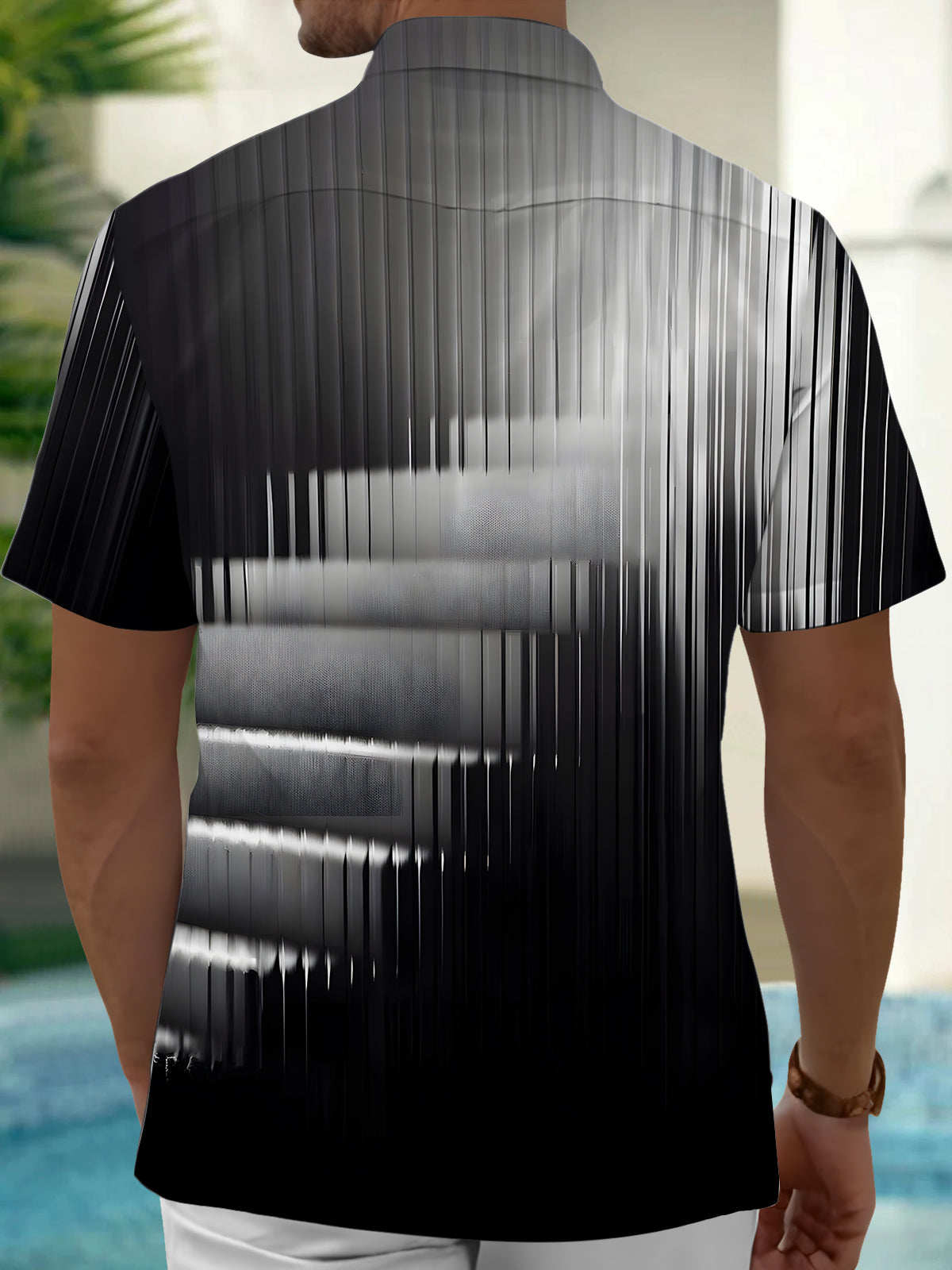 Geometric Gradient Print Men's Pocket Short Sleeve Shirts