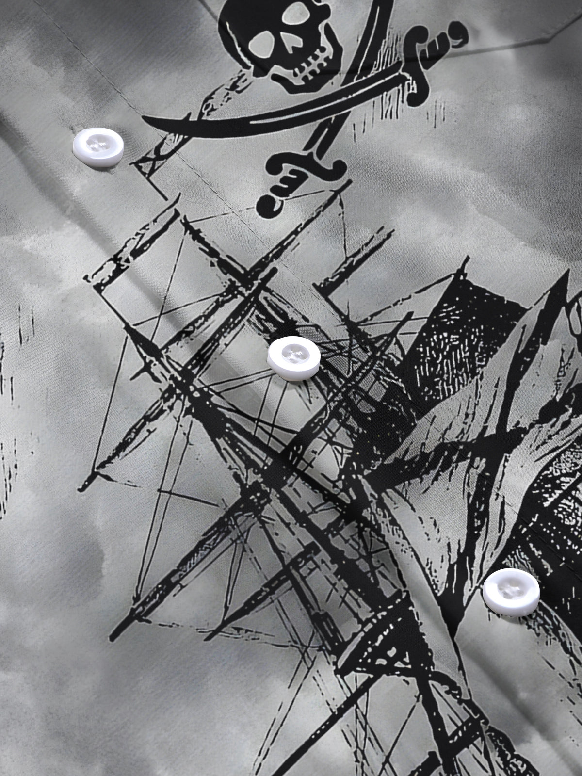 Dark Boat Skull Men's Pocket Short Sleeve Shirts