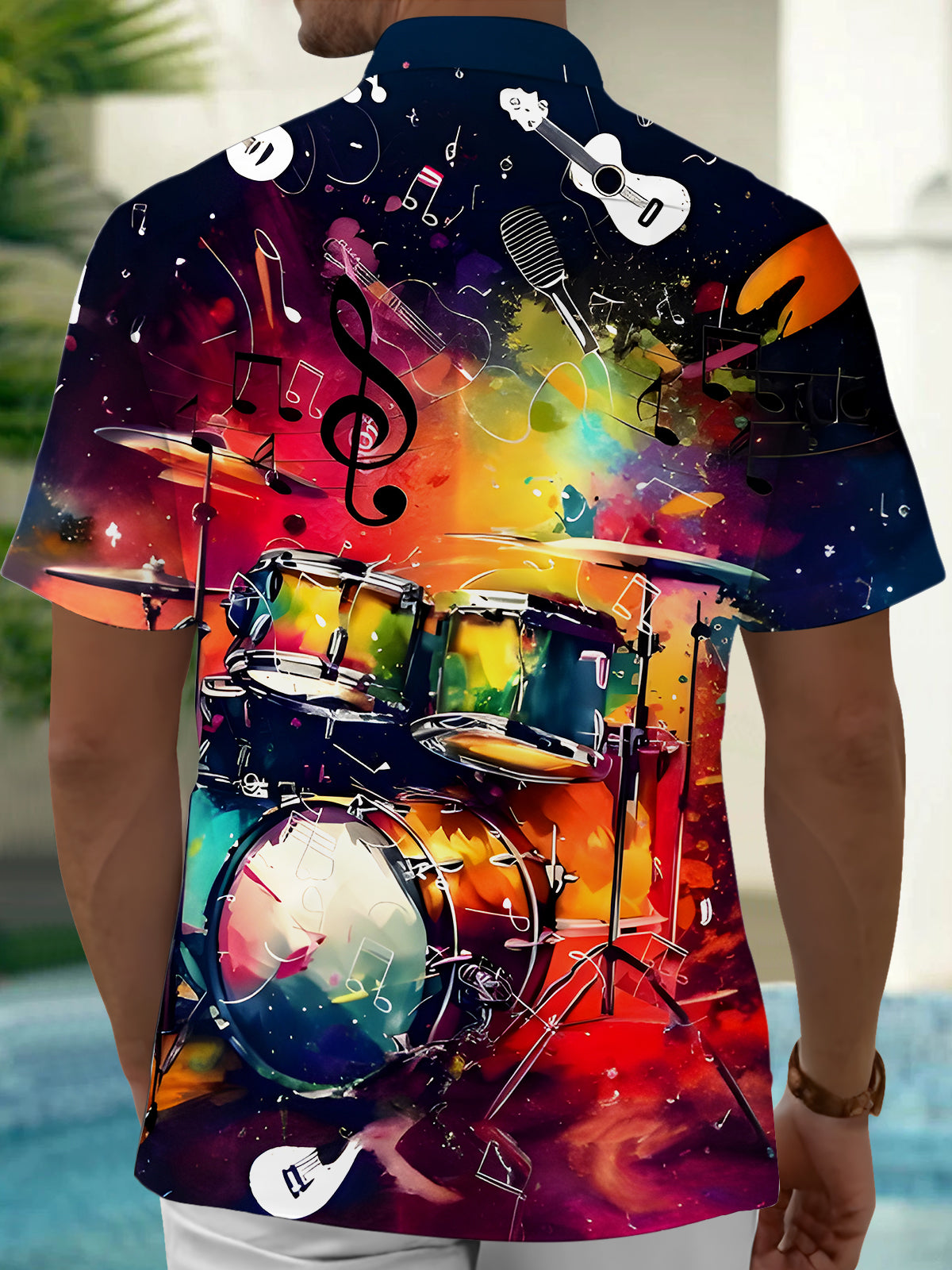 Drum Kit Tie Dye Men's Pocket Short Sleeve Shirts