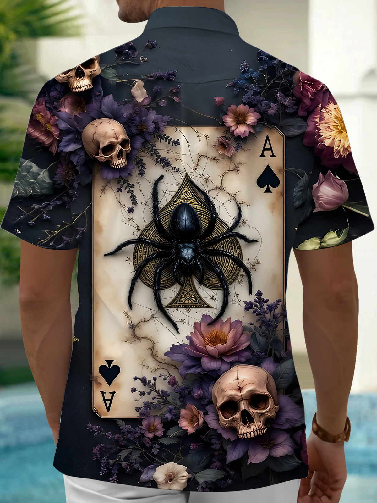 Poker Skull Men's Pocket Short Sleeve Shirts