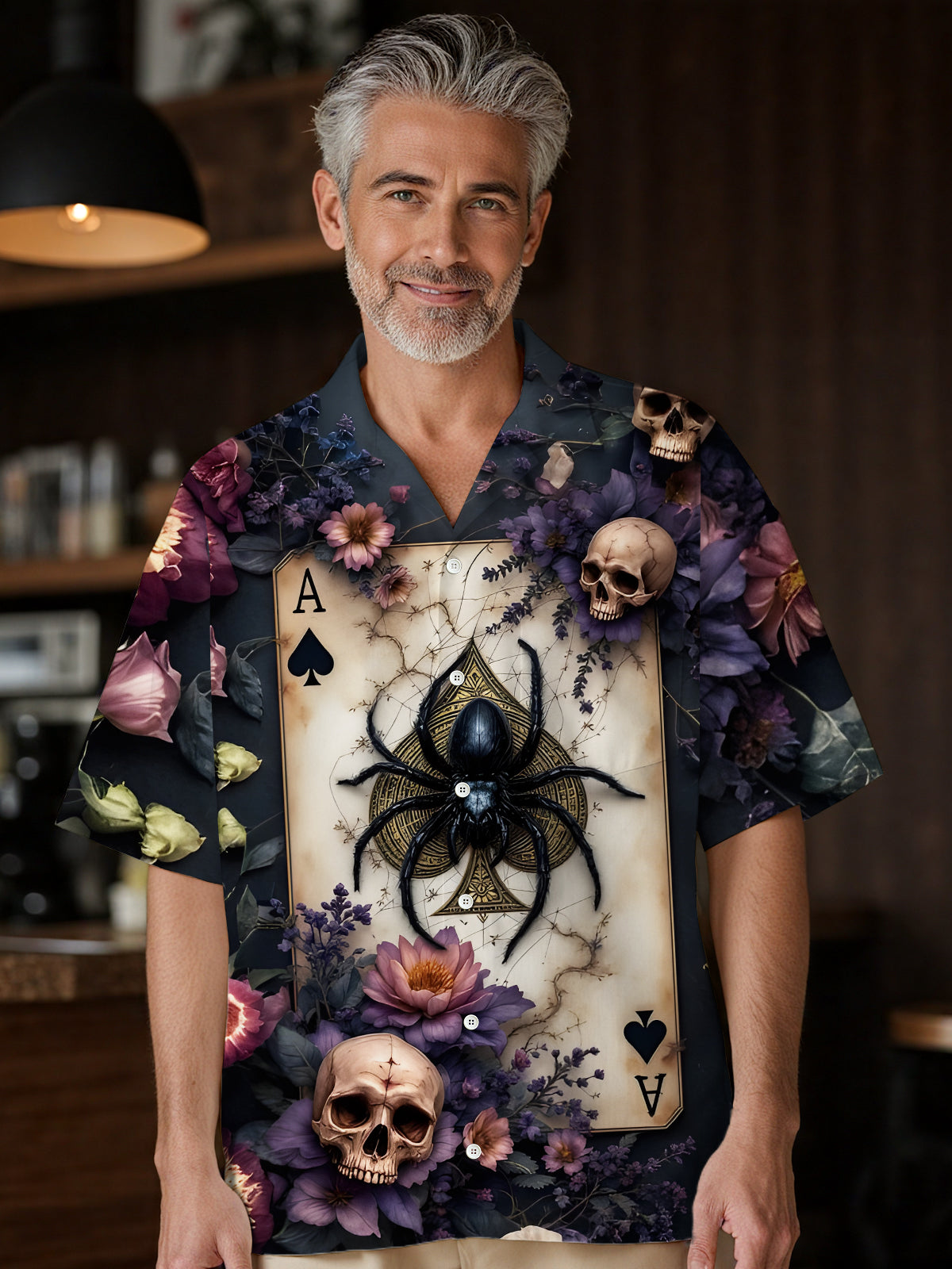 Poker Skull Men's Pocket Short Sleeve Shirts