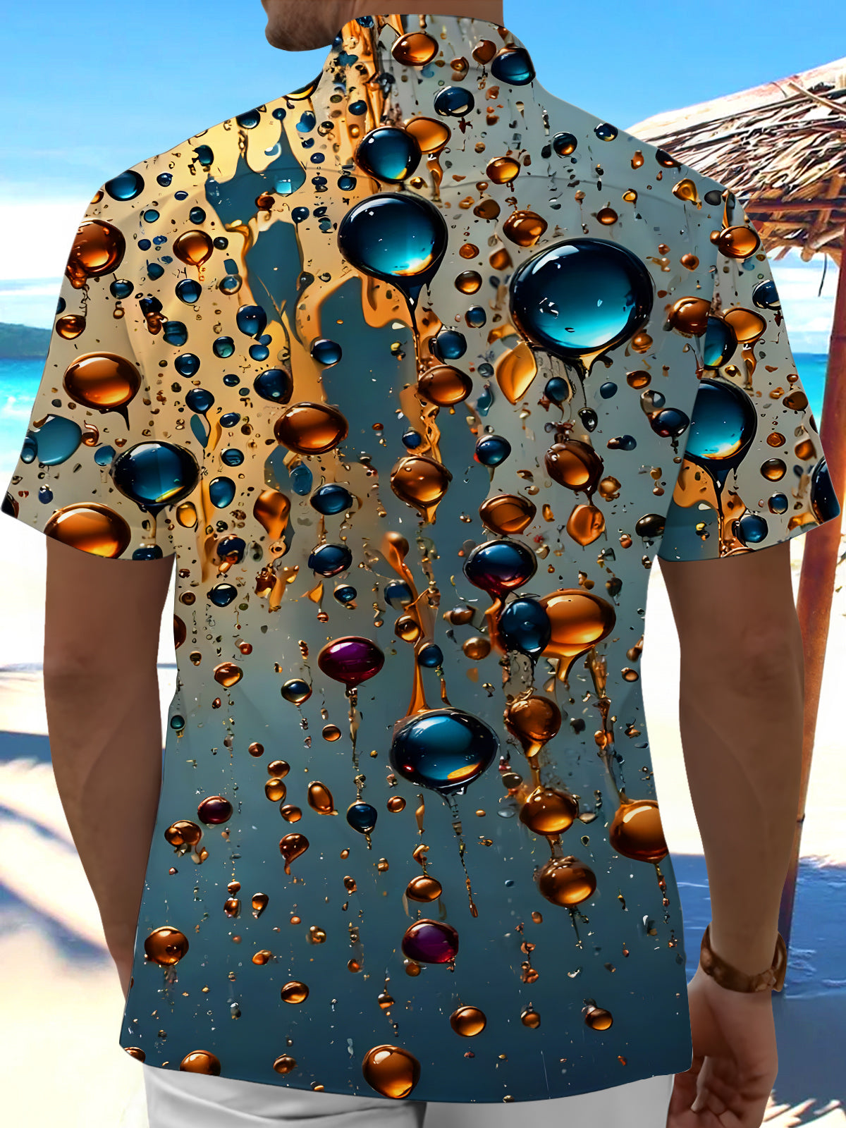 Water Drops Men's Pocket Short Sleeve Shirts