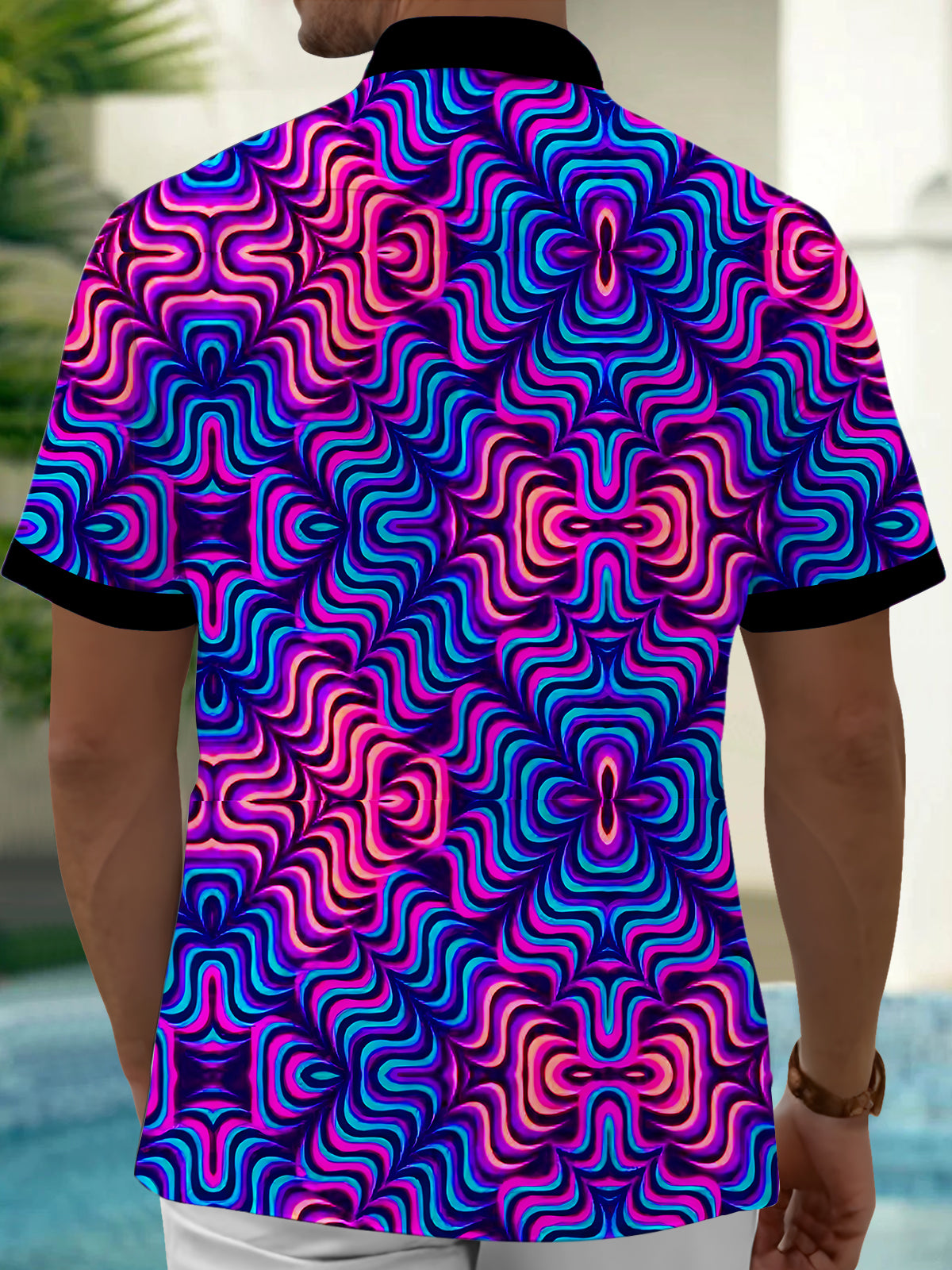 Hawaiian Abstract Geometry Men's Pocket Short Sleeve Shirts